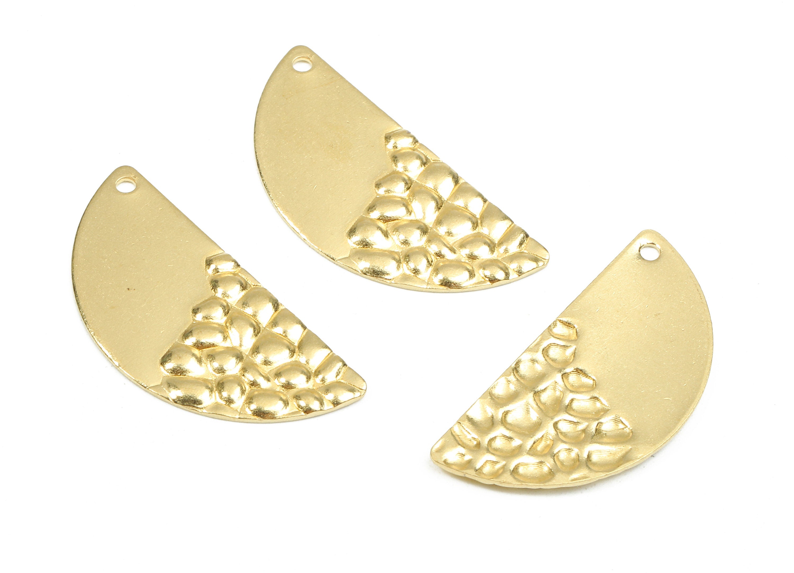 Brass Semicircle Charms - Raw Brass Wavy Semicircle Earrings and Pendant - Brass Semicircle Necklace - 28.03x13.24x1.39mm - PP2427 - DOMEDBAZAAR