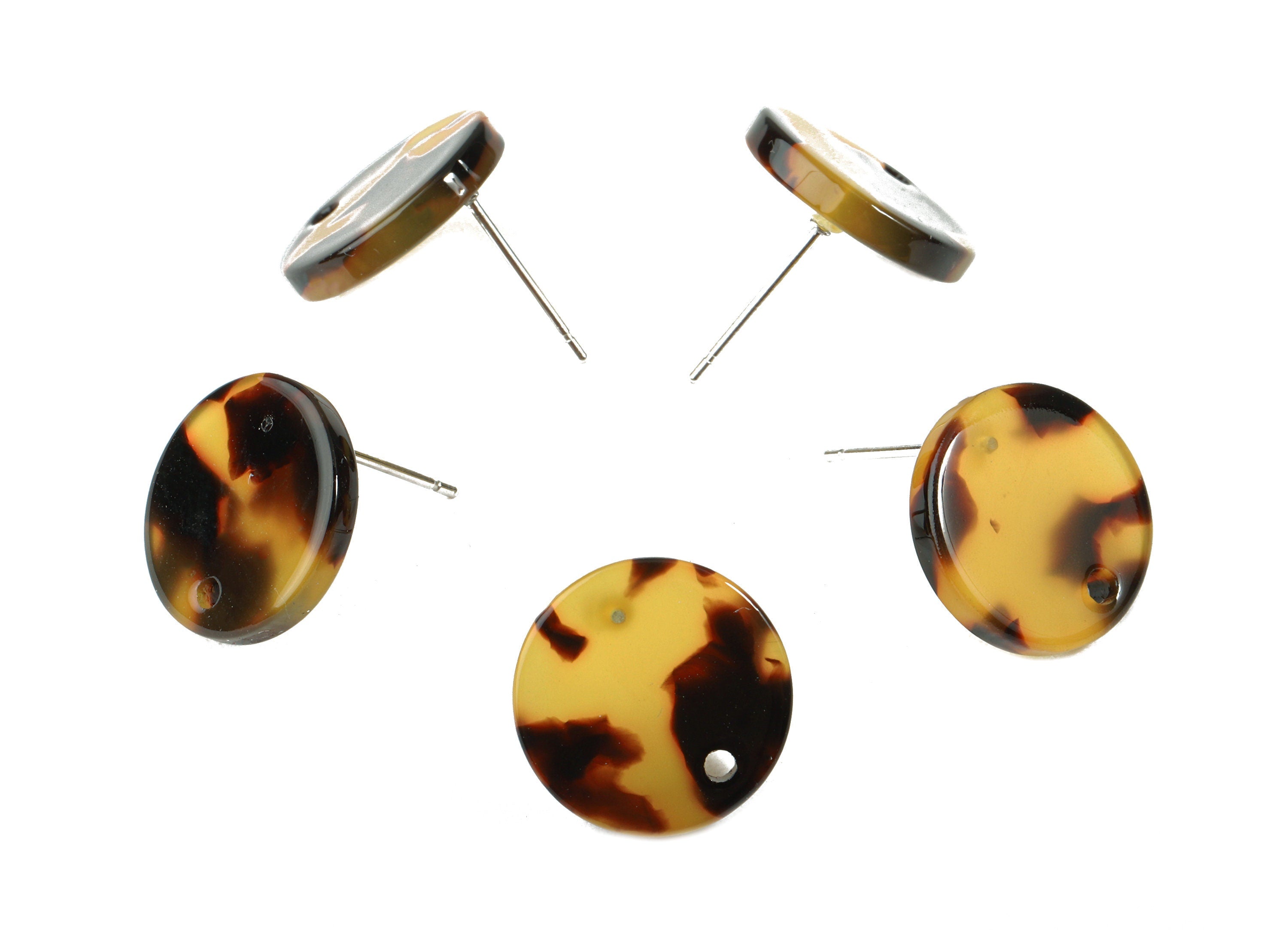 Acetate Round Earring Stud - Acetate Round Earring Post - Tortoise Shell Earrings - Color Code: A02 - 15x15x2.5mm - AC1672-A02 - DOMEDBAZAAR