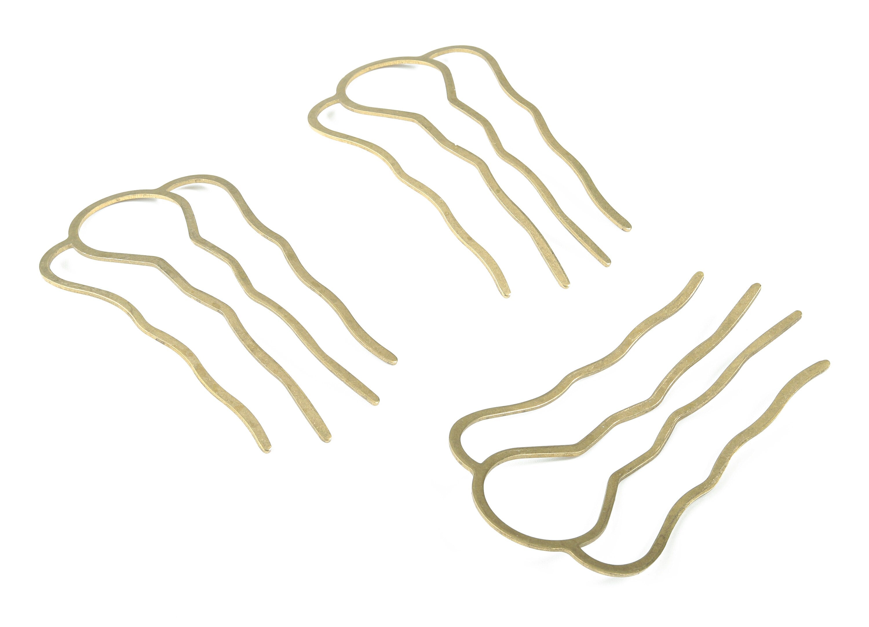 Brass Hair Tooth Comb Blanks - Brass 4 Teeth Barrette Hair Combs - Jewelry Supplies - 85.89x49.26x1.27mm - PP2982 - DOMEDBAZAAR