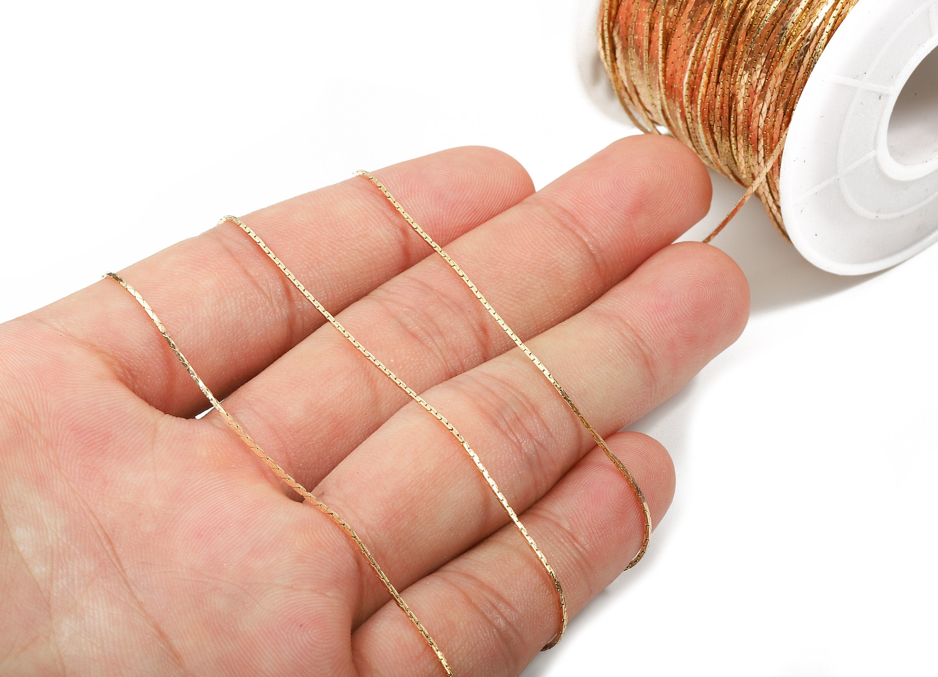 Tiny Snake Chain - Faceted Brass Chain - Raw Brass -  0.03&quot; - for Necklace Bracelet Earring Jewellery Making - CC1135 - DOMEDBAZAAR