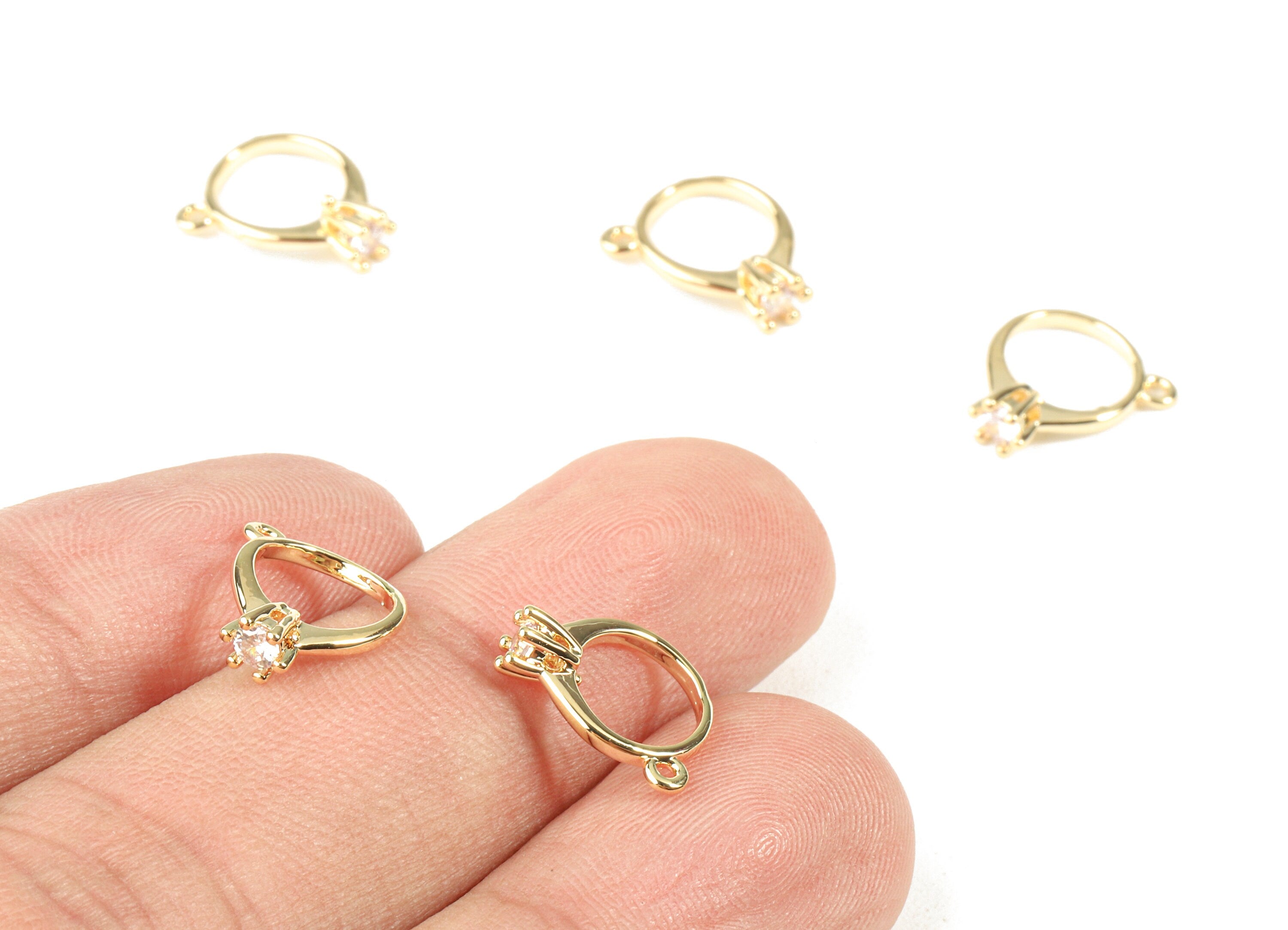 Brass Diamond Ring Charms With Glass - Brass Diamond Ring Earring Pendant - 18k Real Gold Plating Brass - 11.83x11.22x3.6mm - RGP2284 - DOMEDBAZAAR