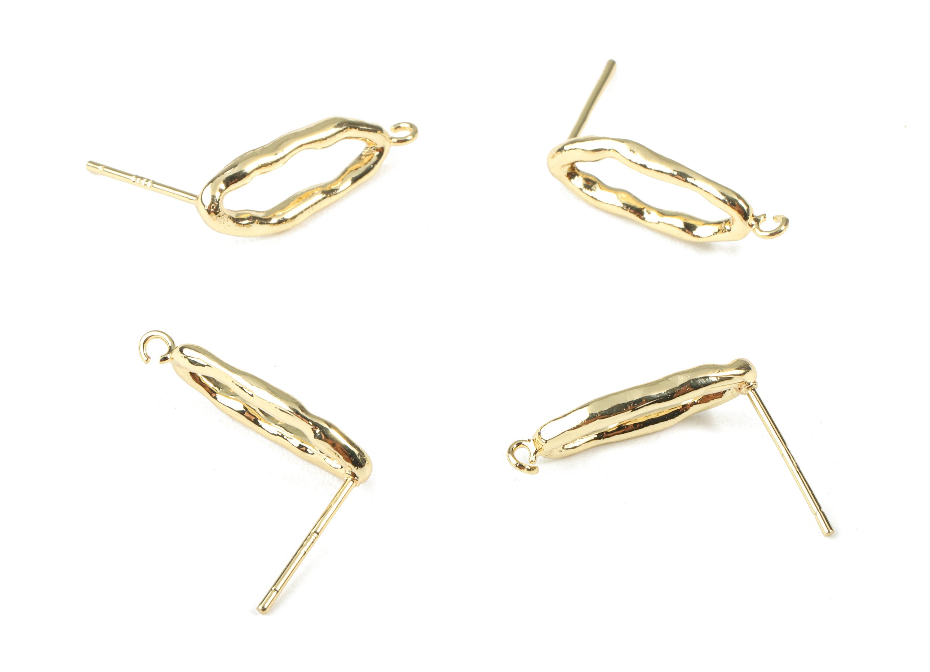 Brass Wavy Oval Earring Posts With Loop - Brass Oval Earring Stud - 18k Real Gold Plating Brass - 19.45x6.7x2.01mm - RGP2292 - DOMEDBAZAAR