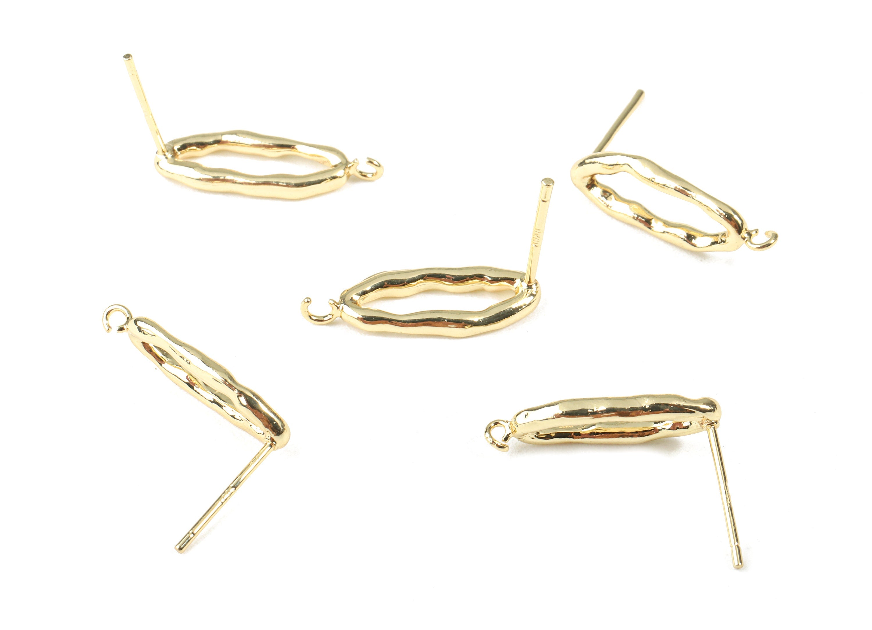 Brass Wavy Oval Earring Posts With Loop - Brass Oval Earring Stud - 18k Real Gold Plating Brass - 19.45x6.7x2.01mm - RGP2292 - DOMEDBAZAAR