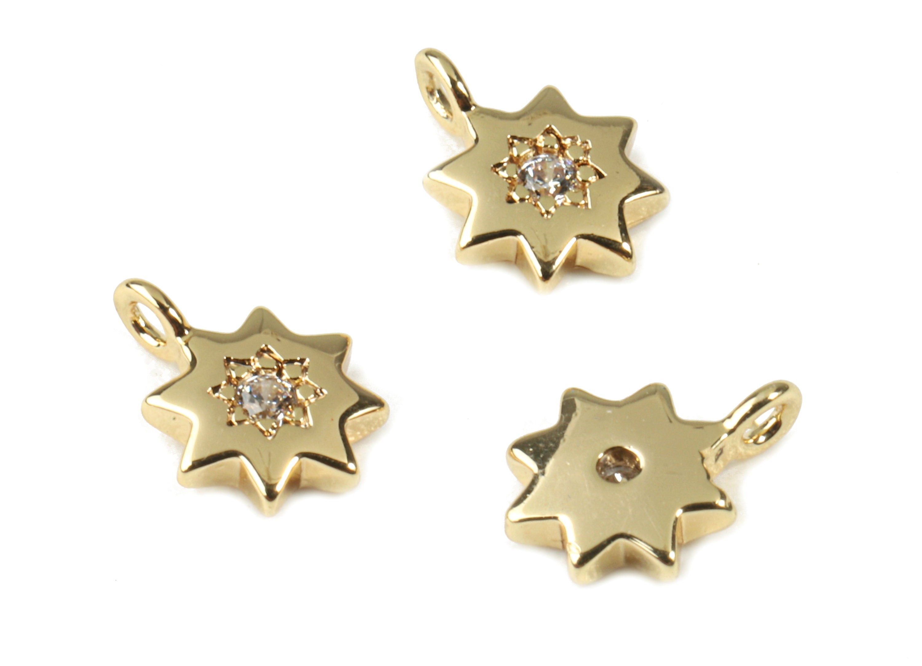 Brass Mini Sun Earring Charms With Glass - Brass Mini Sun Earring Pendant - 18k Real Gold Plating Brass - 7.69x5.96x1.5mm - RGP2282 - DOMEDBAZAAR