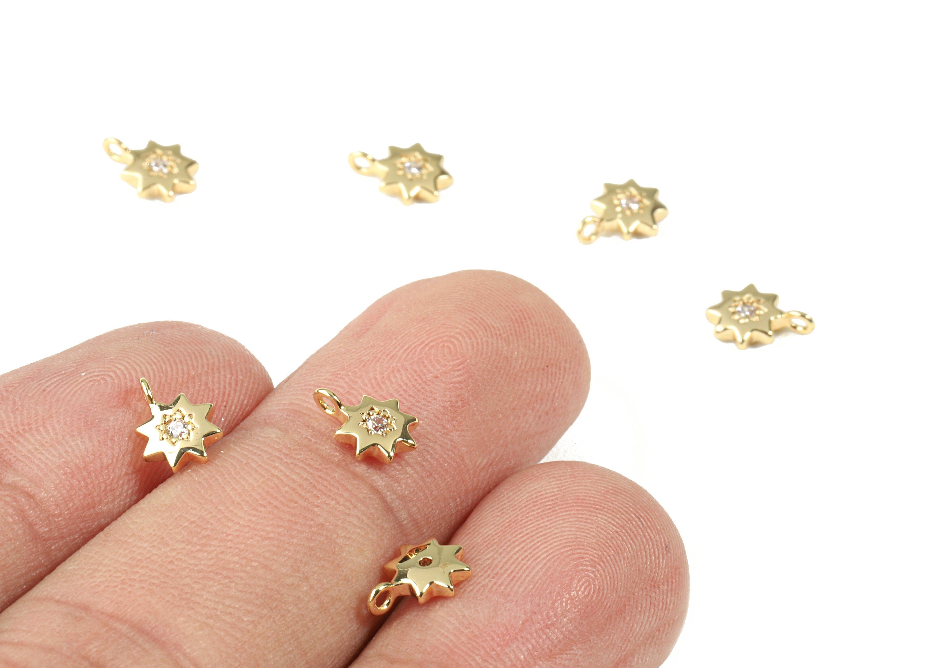 Brass Mini Sun Earring Charms With Glass - Brass Mini Sun Earring Pendant - 18k Real Gold Plating Brass - 7.69x5.96x1.5mm - RGP2282 - DOMEDBAZAAR