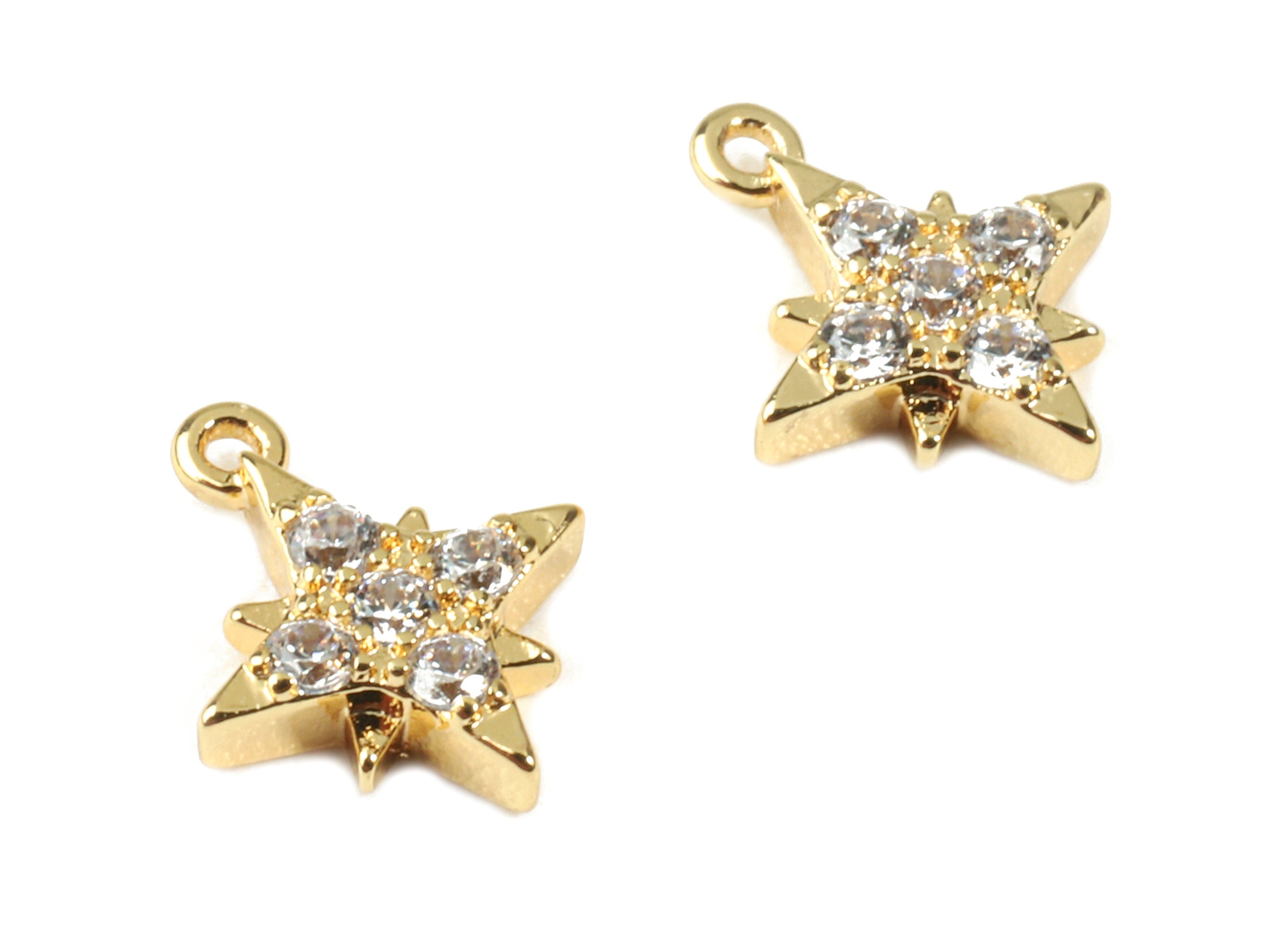 Brass Mini Star Earring Charms With Glass - Brass Mini Star Earring Bracelet - 18k Real Gold Plating Brass - 9.4x7.7x1.97mm - RGP2283 - DOMEDBAZAAR