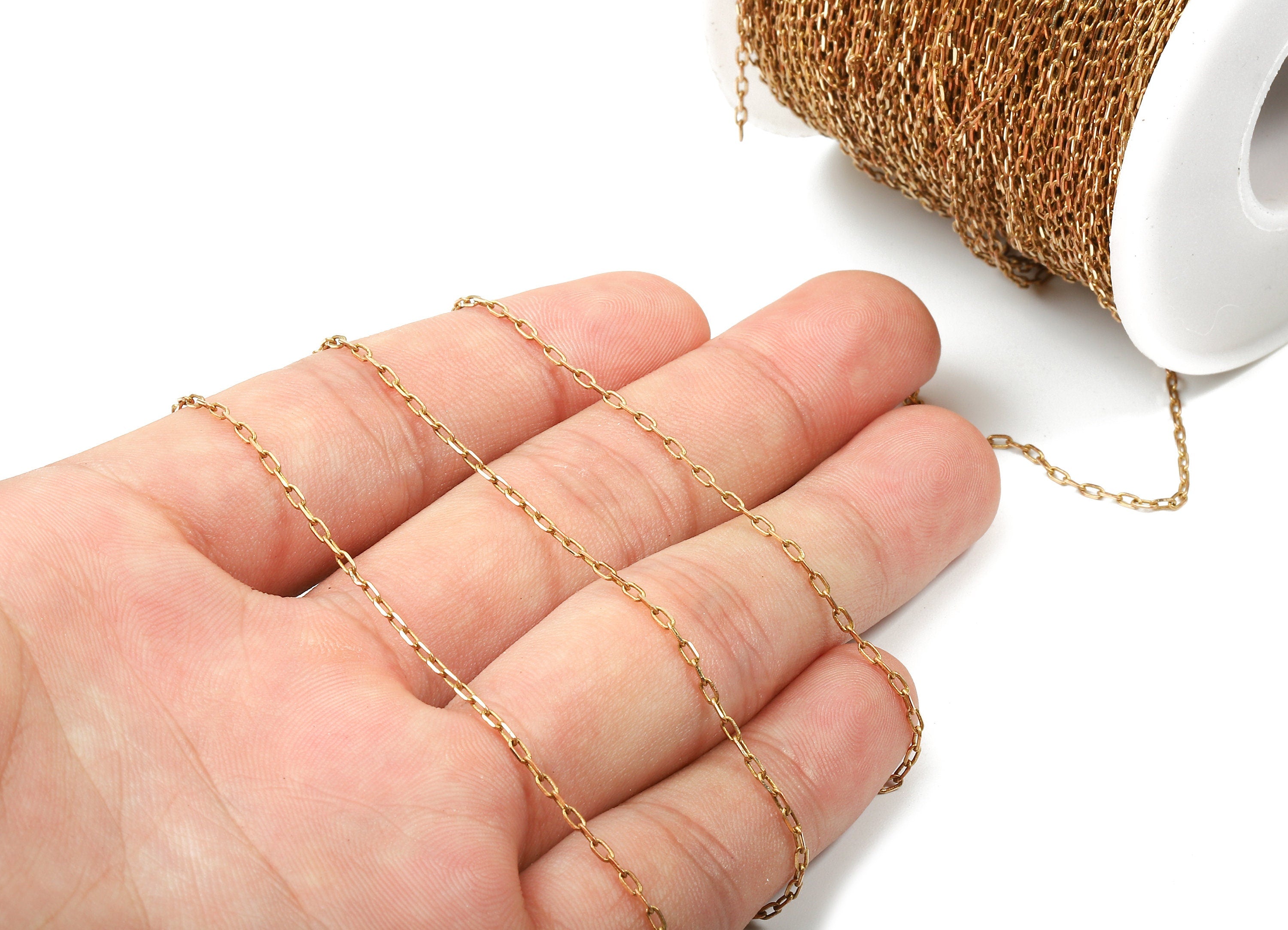 Flat Cable Chain - Faceted Raw Brass Chain - Soldered Link - Cable Chain - 0.11&quot; x 0.07&quot; x 0.02&quot; - Jewellery Making - CC1139 - DOMEDBAZAAR