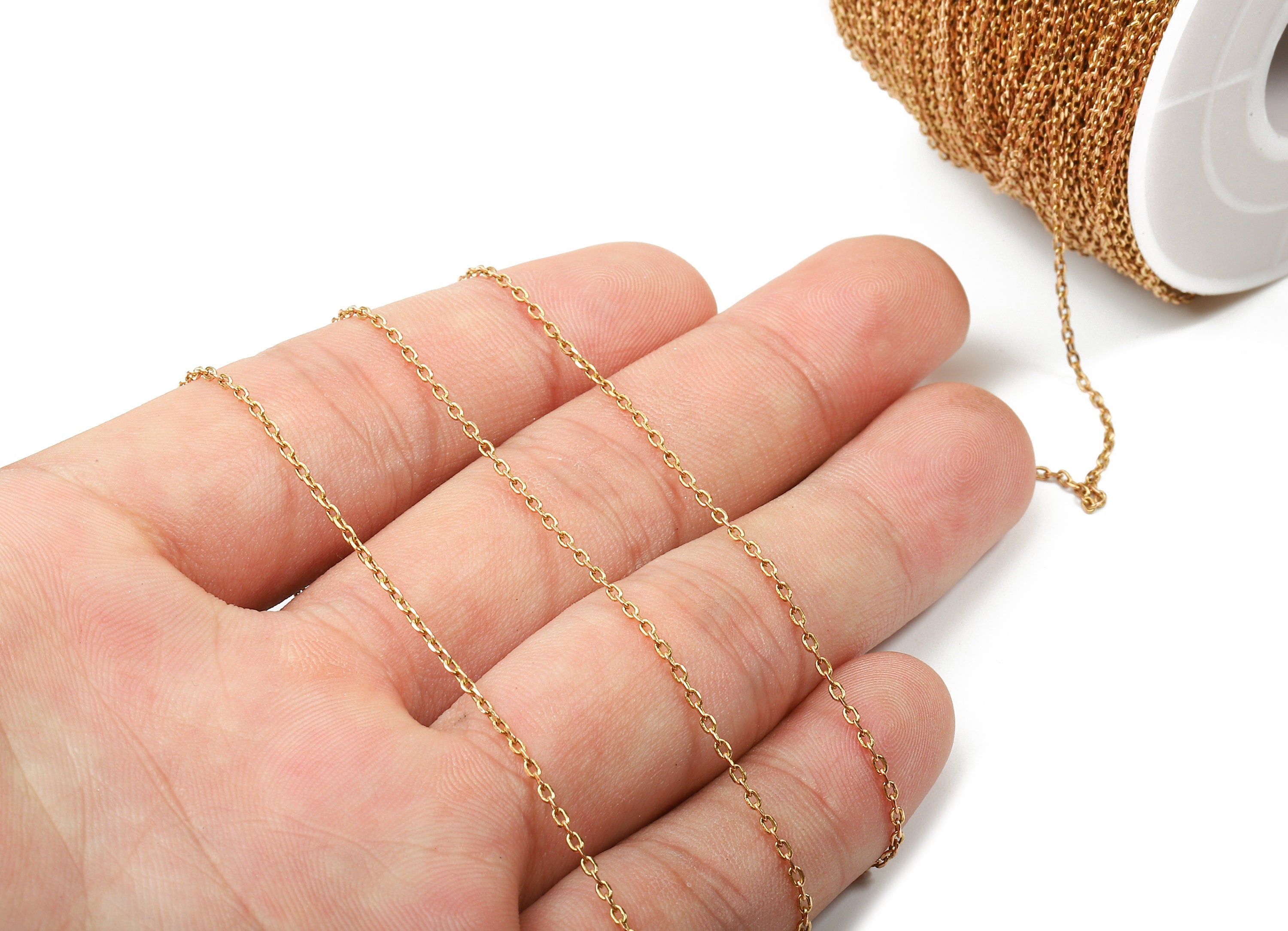 Faceted Soldered Flat Cable Chain - Raw Brass Chain -  Solder Tiny Chain - 0.07&quot; x 0.05&quot; x 0.01&quot; - CC1140 - DOMEDBAZAAR