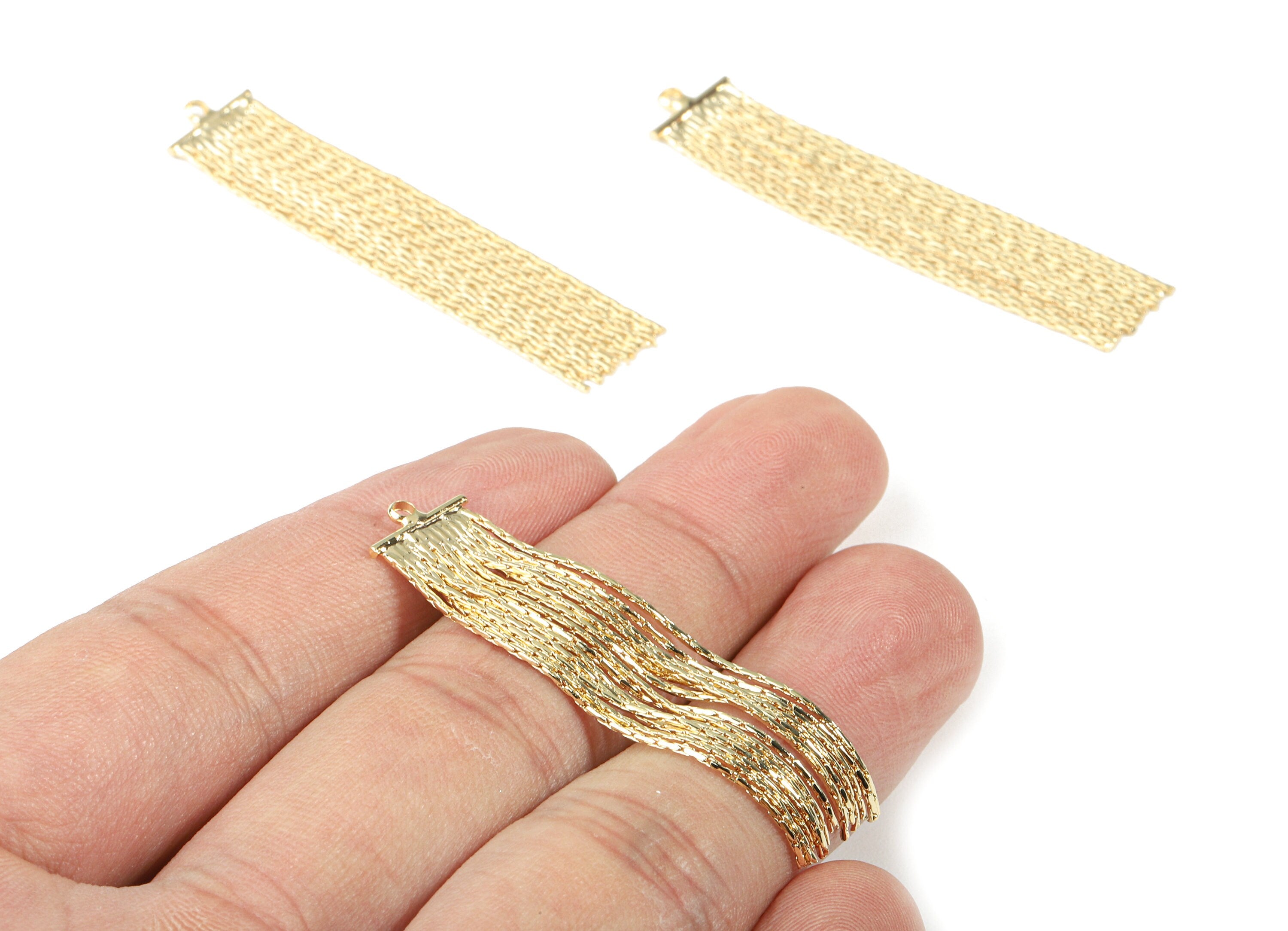 Brass Tassel Snake Chains Earring Charms - Brass Snake Chains Earring Pendant - 18k Real Gold Plating Brass - 45x10.41x1.17mm - RGP2299 - DOMEDBAZAAR