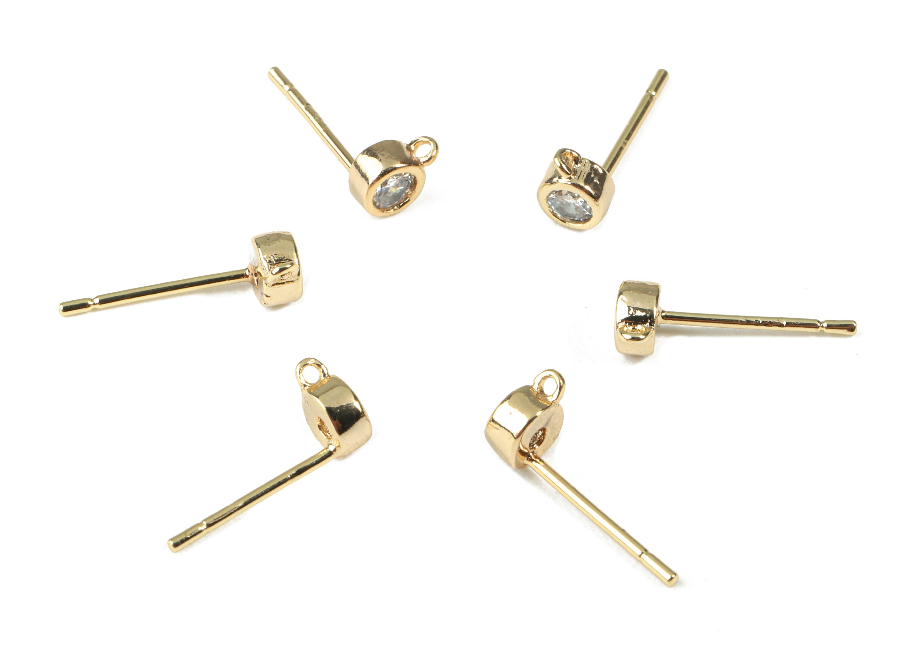 Brass Round Earring Stud with Glass - Brass Round Earring Post With Loop - 18k Real Gold Plating Brass - 5.86x4.39x2.8mm - RGP2273 - DOMEDBAZAAR