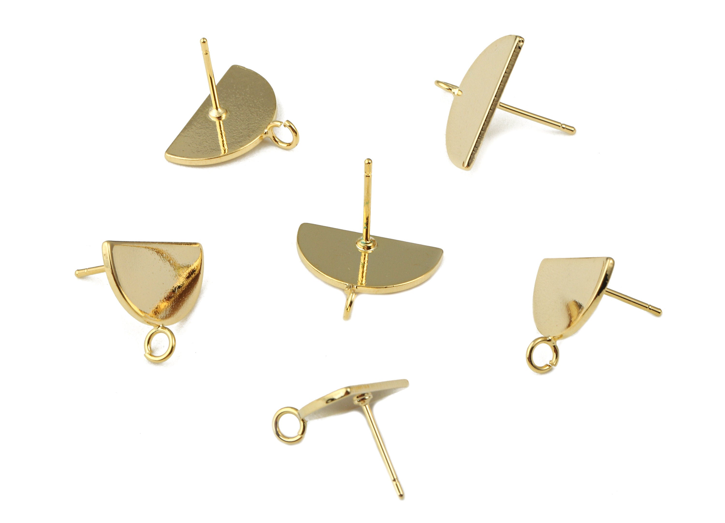 Brass Half Moon Earrings Post With Loops - Brass Semicircle Earrings stud - 18k Real Gold Plating Brass - 16.13x13.15x1.08mm - RGP2276 - DOMEDBAZAAR