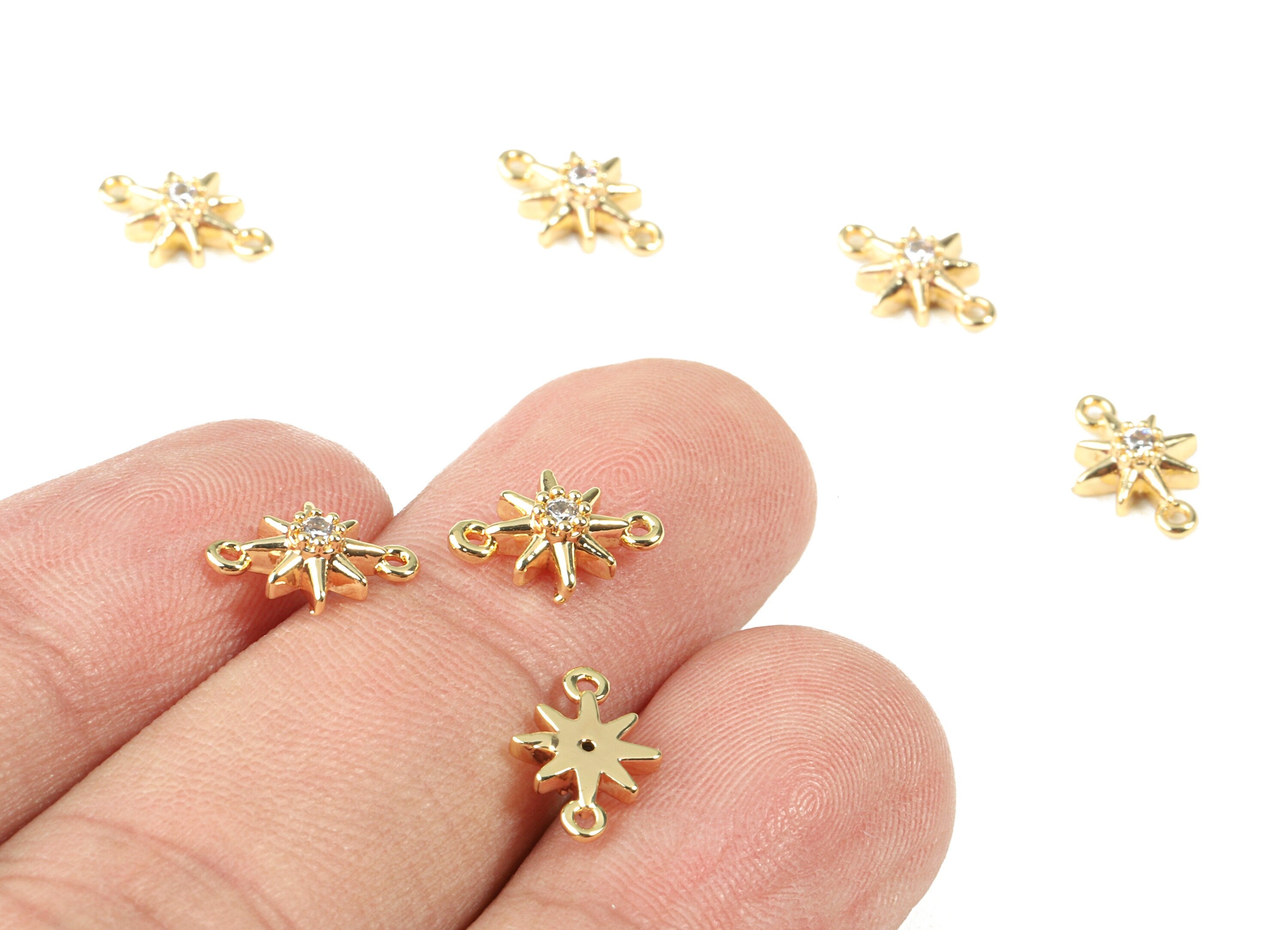 Brass Mini Sun Connector With Glass - Brass Mini Sun Earring Bracelet Connector - 18k Real Gold Plating Brass - 10.55x7.39x3mm - RGP2279 - DOMEDBAZAAR