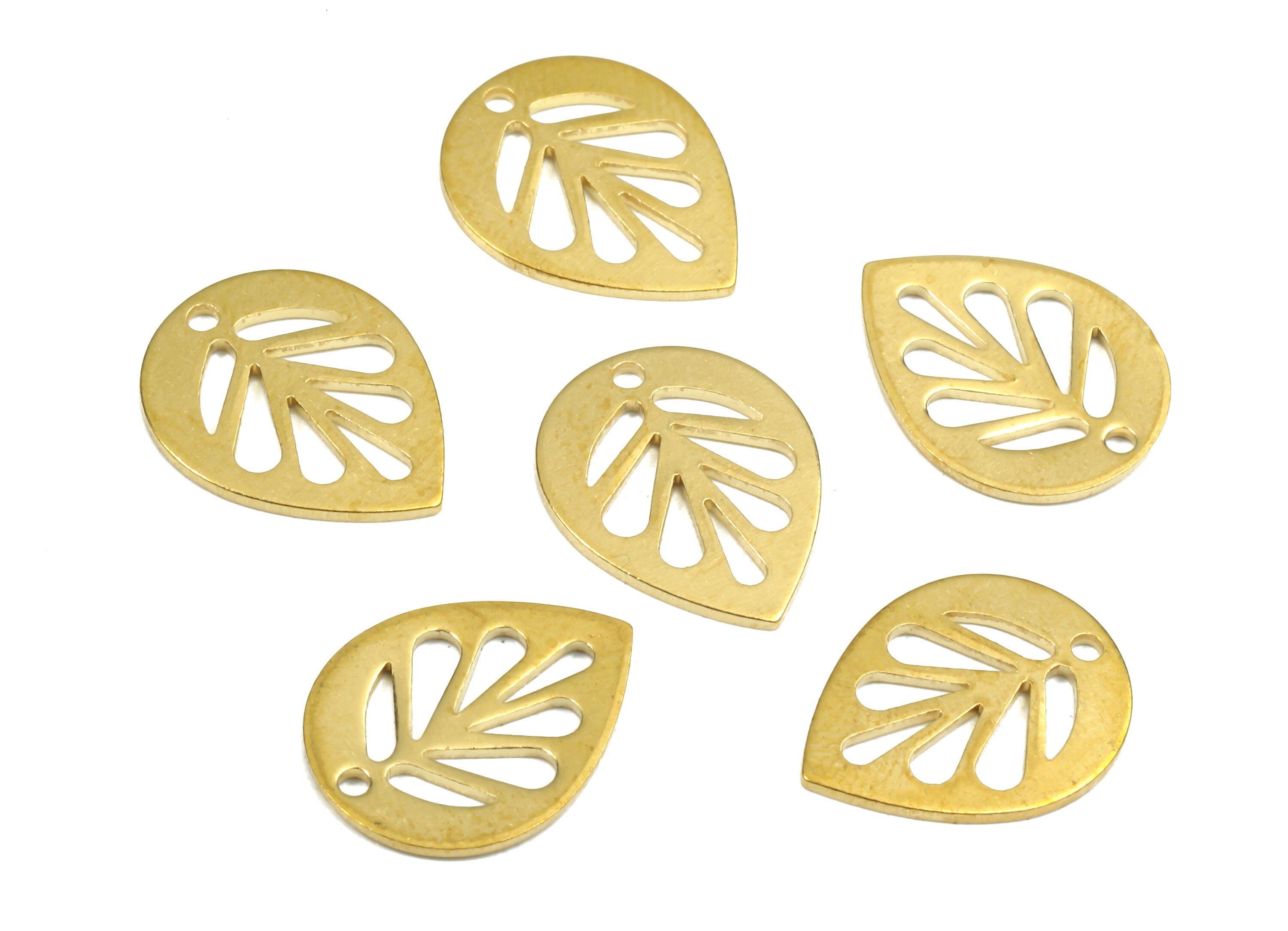 Brass Drop Charms - Raw Brass Leaf Earrings and Pendant - Brass Drop Necklace - Jewelry Supplies - 13.82x10.88x0.84mm - PP2432 - DOMEDBAZAAR