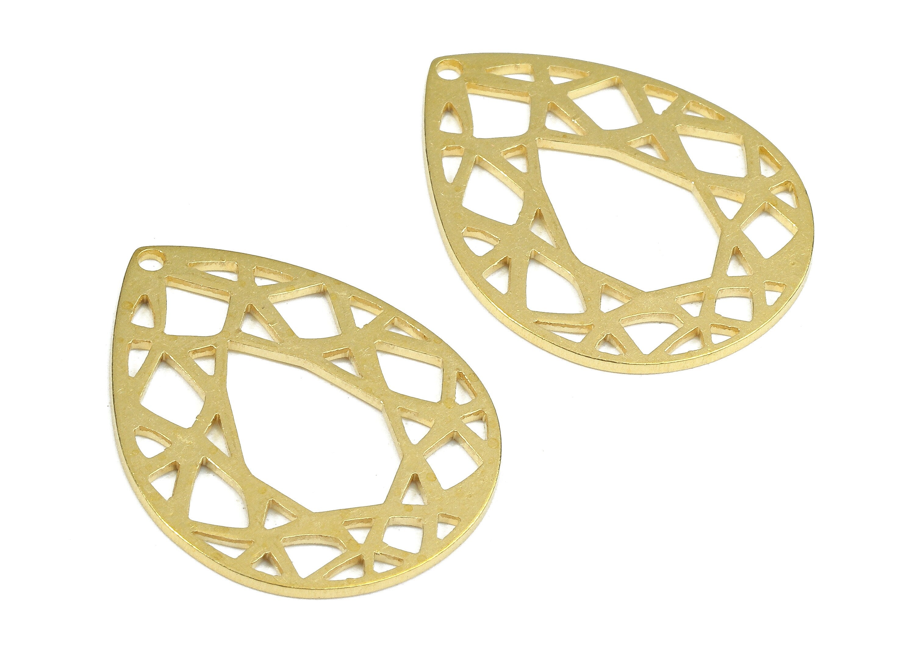 Brass Drop Charms - Raw Brass Hollow Drop Earrings and Pendant - Brass Drop Necklace - Jewelry Supplies - 24.46x19.19x1.09mm - PP2665 - DOMEDBAZAAR