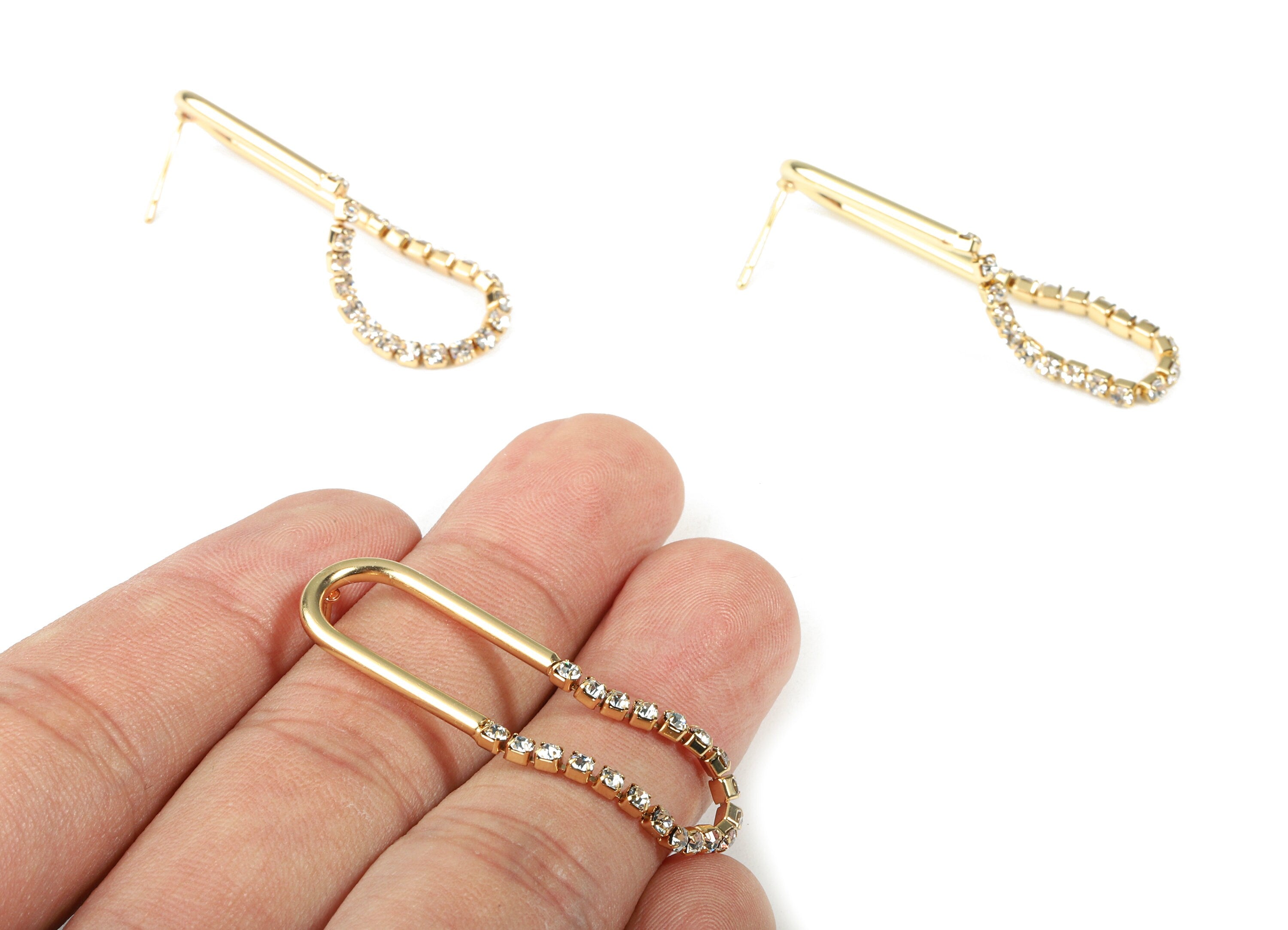 Brass U Rhinestone Earring Stud - Brass U Rhinestone Earring Post - 18k Real Gold Plating Brass - 44.73x12.5x2.02mm - RGP2294 - DOMEDBAZAAR