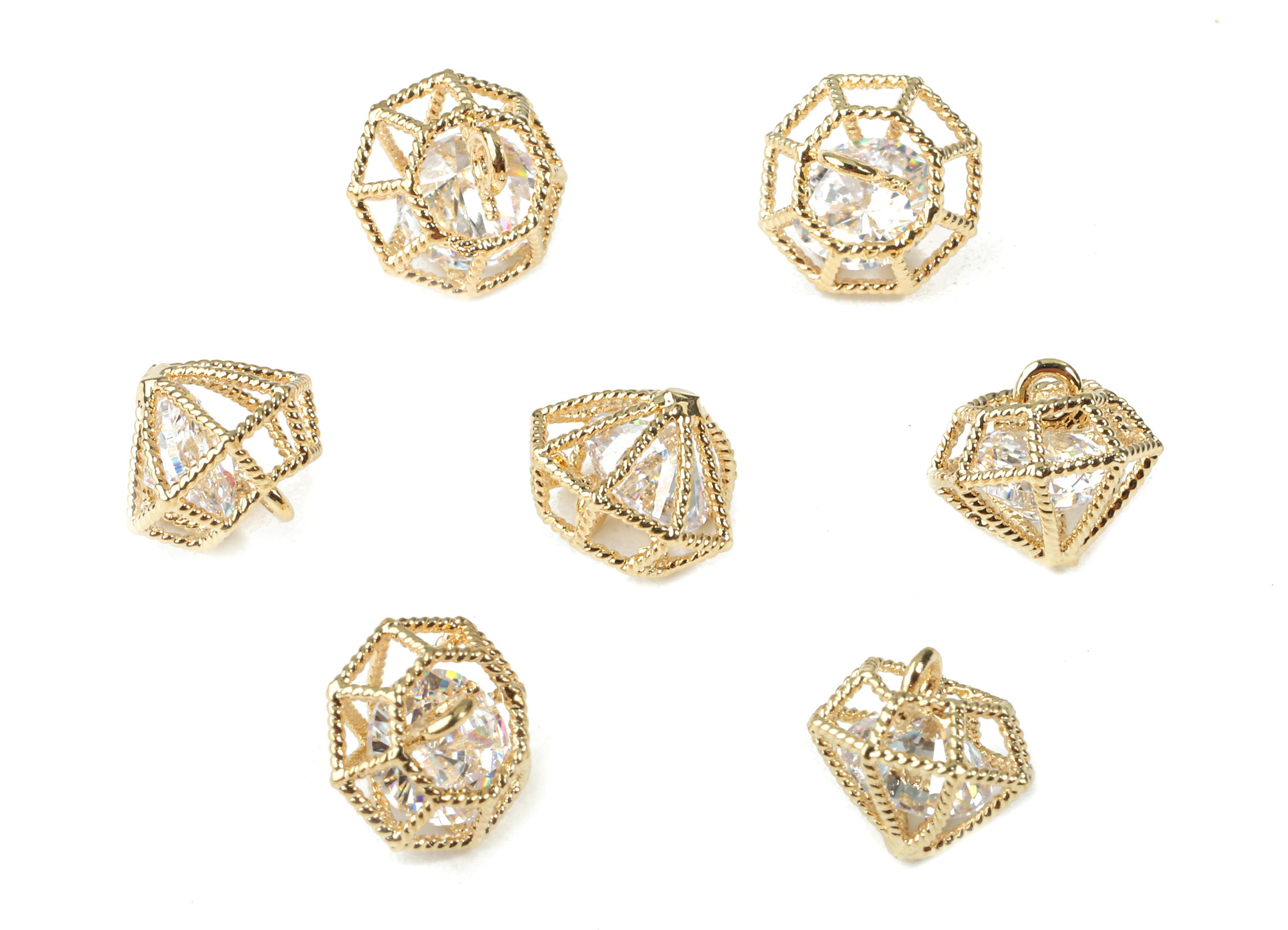 Brass Wire Mini Diamond Earring Charms With Glass - Brass Wire Mini Diamond Pendant - 18k Real Gold Plating Brass - 8.44x9x0.62mm - RGP2286 - DOMEDBAZAAR