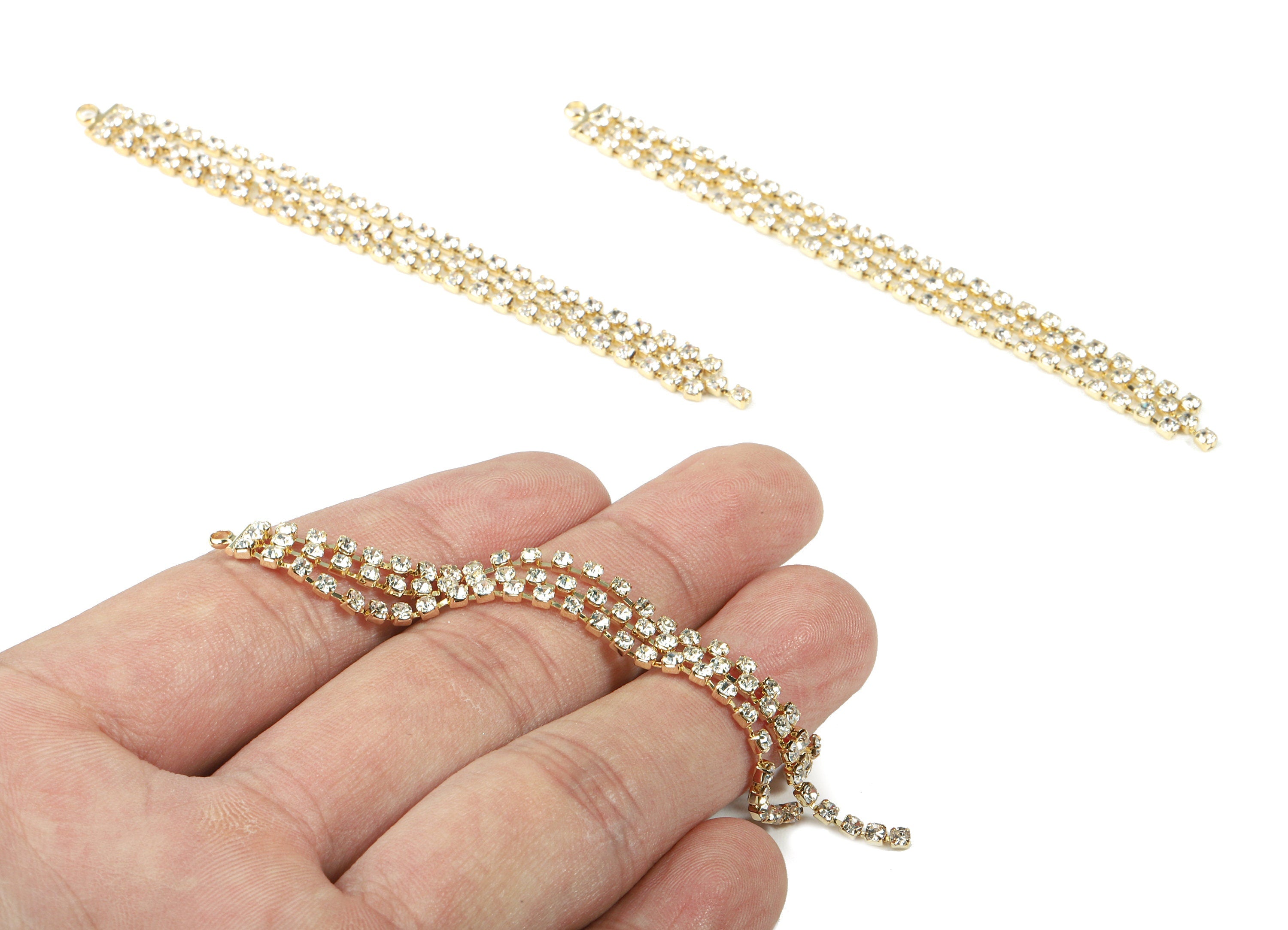 Brass Tassel Rhinestone Cup Chain Charms - Brass Rhinestone Cup Chain Pendant - 18k Real Gold Plating Brass - 89.48x6.08x2.13mm - RGP2289 - DOMEDBAZAAR