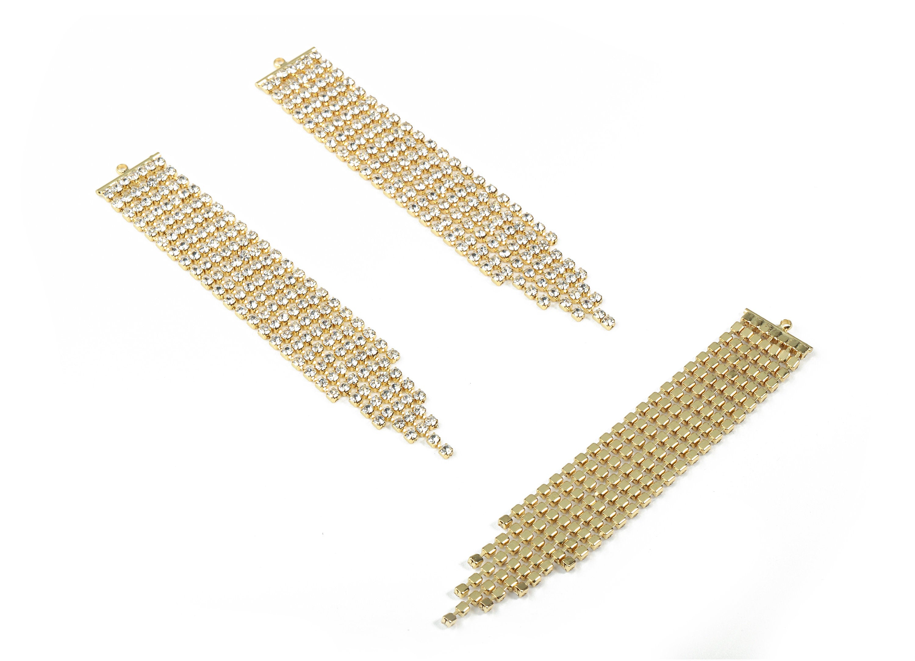 Brass Tassel Rhinestone Cup Chain Charms - Brass Rhinestone Cup Chain Pendant - 18k Real Gold Plating Brass - 89.44x14.9x2.49mm - RGP2291 - DOMEDBAZAAR