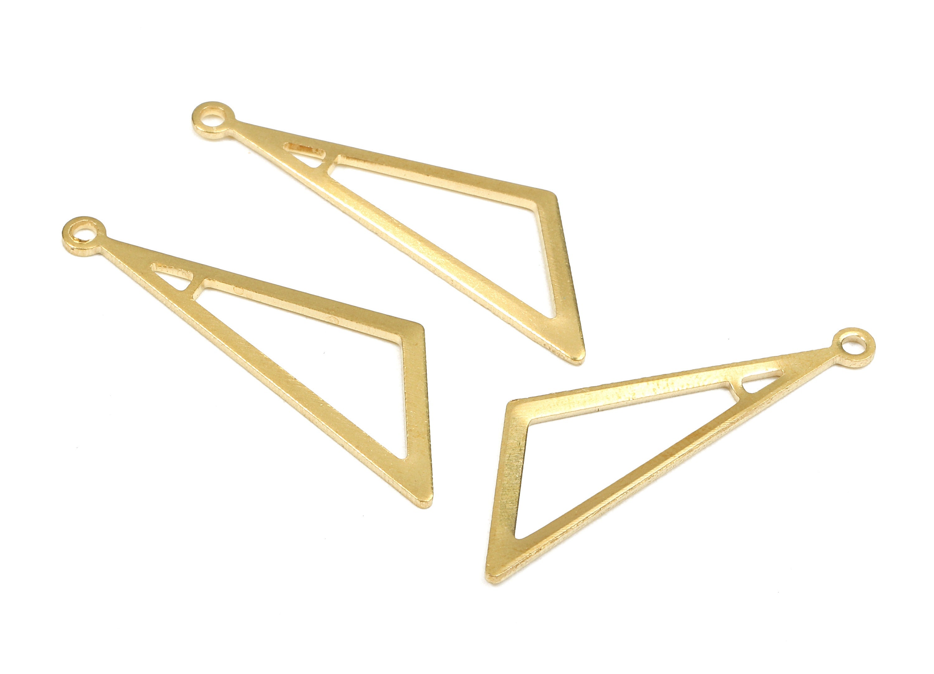 Brass Triangle Charms - Raw Brass Triangle Earrings and Pendant - Brass Triangle Necklace - Jewelry Supplies - 32.31x10.37x1.21mm - PP2549 - DOMEDBAZAAR