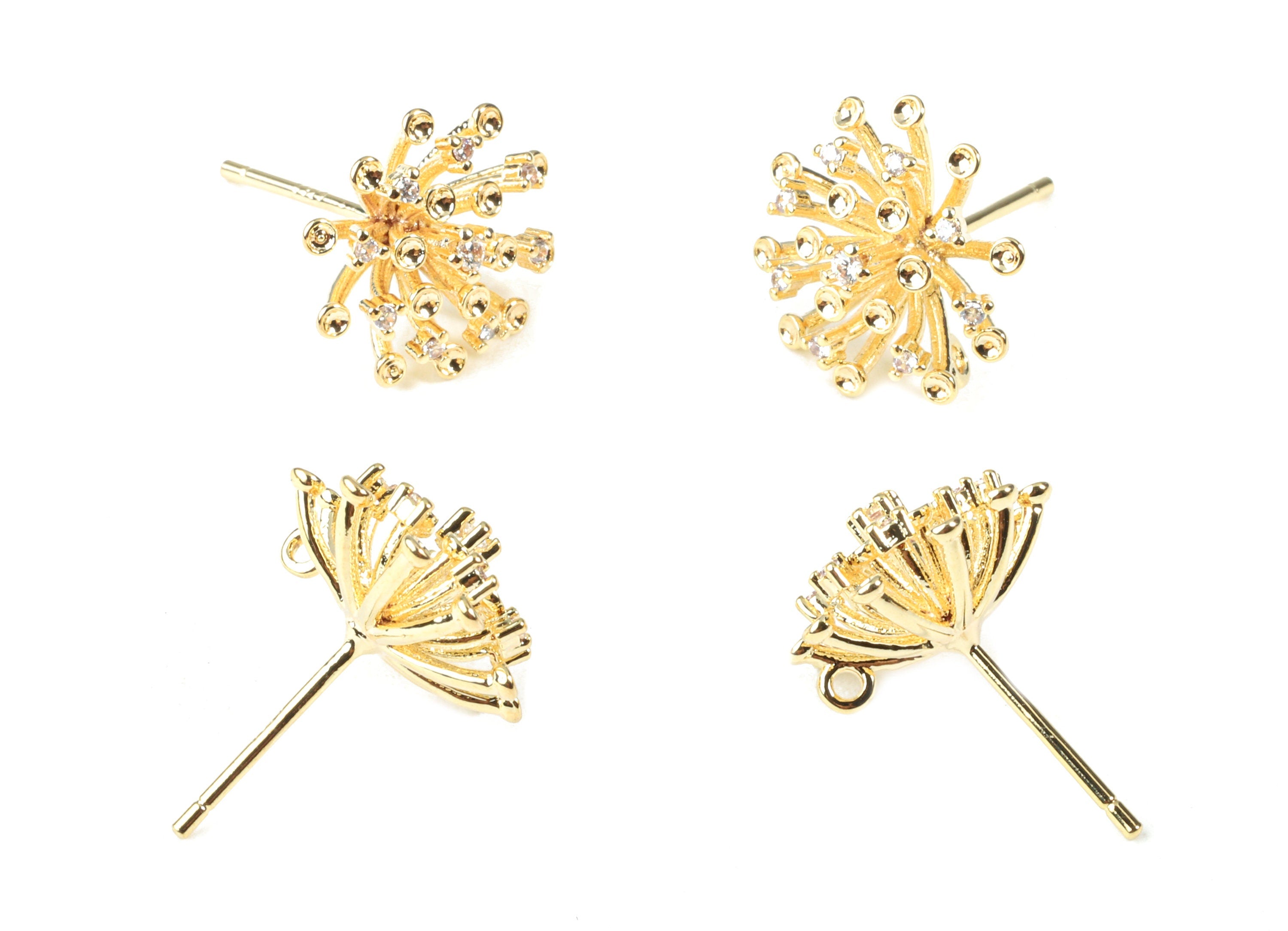 Brass Flower Earring Stud With Glasses - Brass Flower Earring Post With Loop - 18k Real Gold Plating Brass - 13.08x13.08x7.6mm - RGP2275 - DOMEDBAZAAR