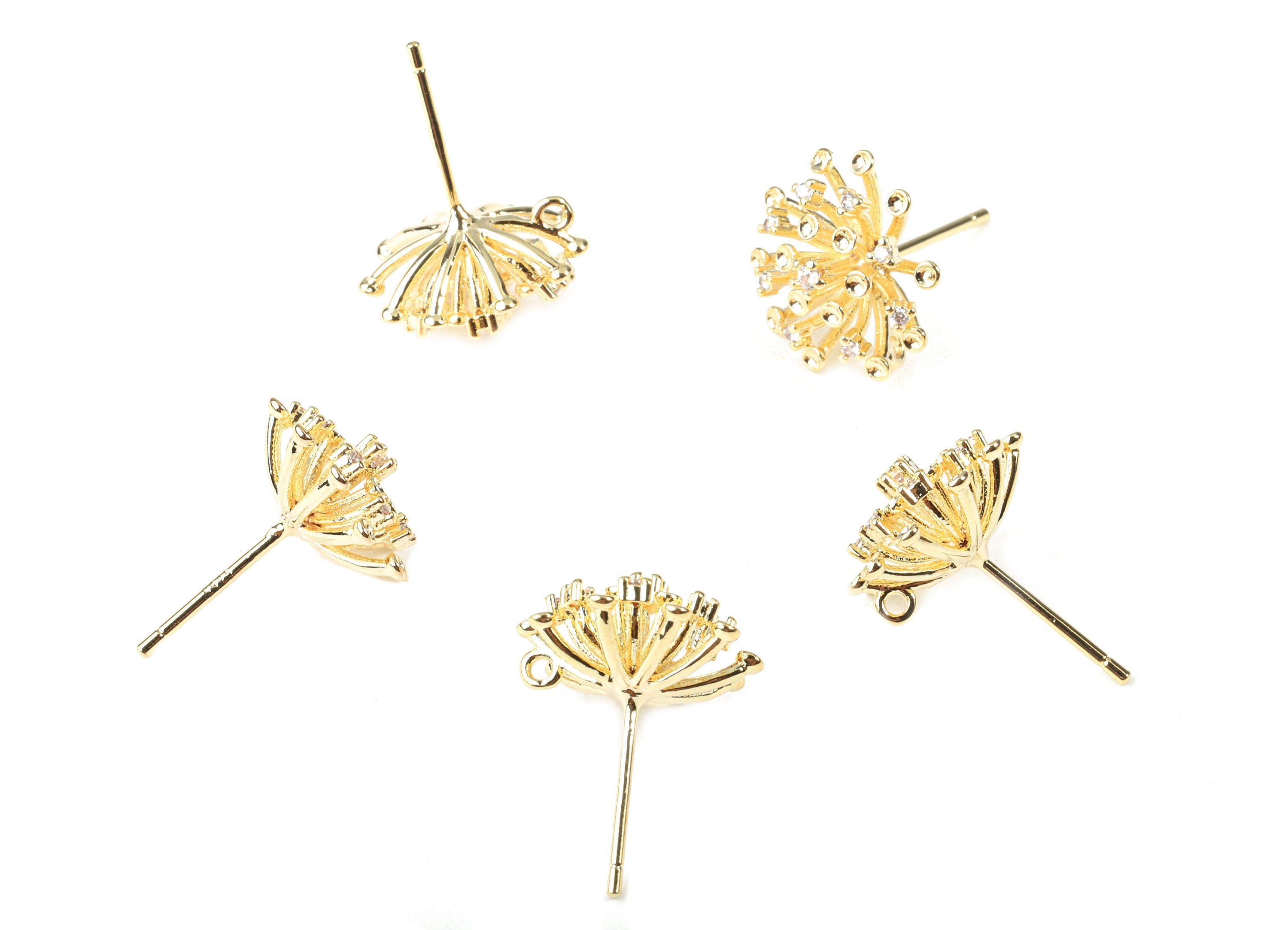 Brass Flower Earring Stud With Glasses - Brass Flower Earring Post With Loop - 18k Real Gold Plating Brass - 13.08x13.08x7.6mm - RGP2275 - DOMEDBAZAAR