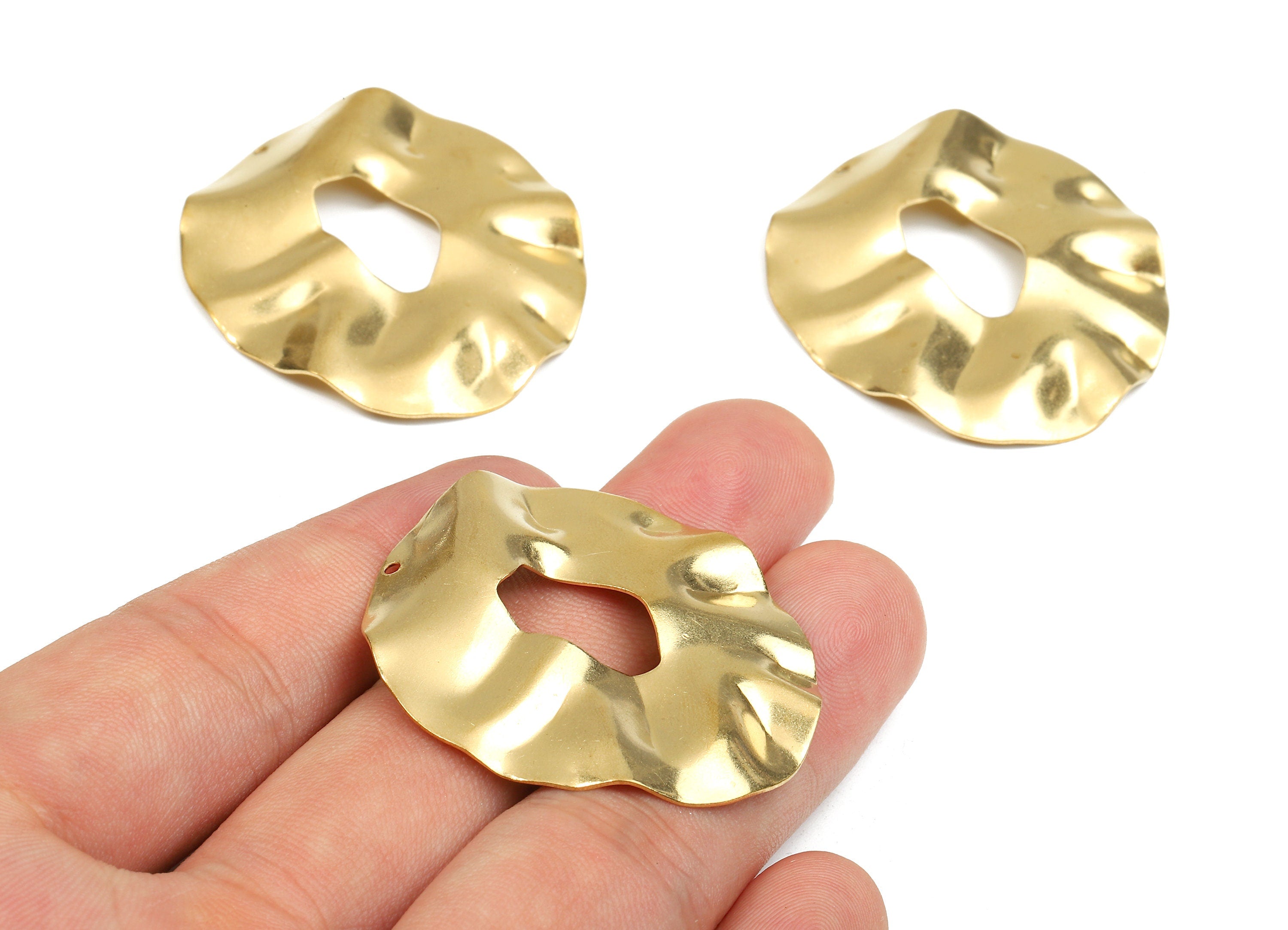 Brass Wavy Circle Charms - Raw Brass Wavy Circle Earrings and Pendant - Earring Findings - Jewelry Supplies - 39.54x38.77x2.06mm - PP2670 - DOMEDBAZAAR