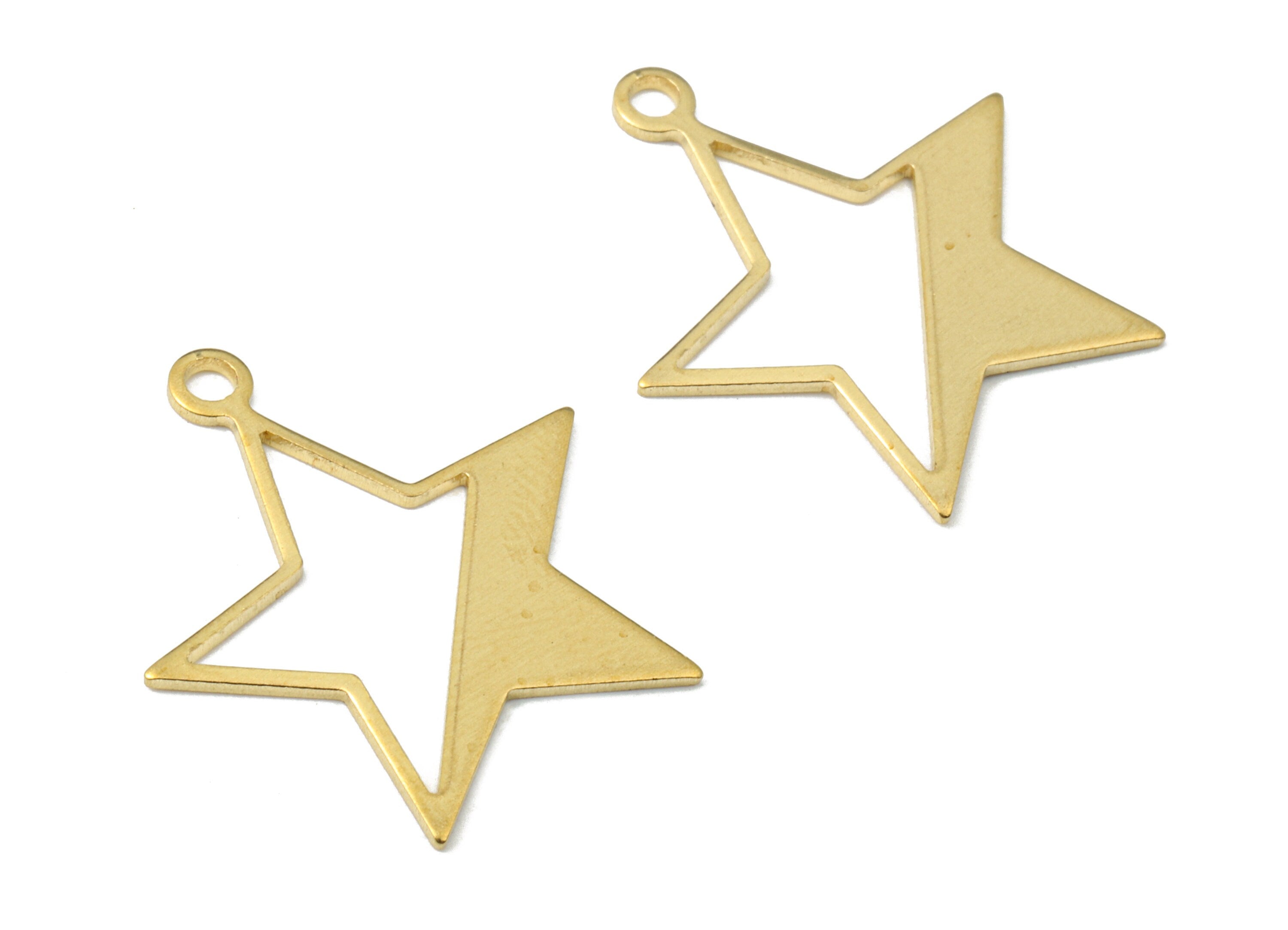 Brass Star Charms - Raw Brass Star Earrings and Pendant - Earring Findings - Jewelry Supplies - 24.68x21.73x0.9mm - PP2498 - DOMEDBAZAAR