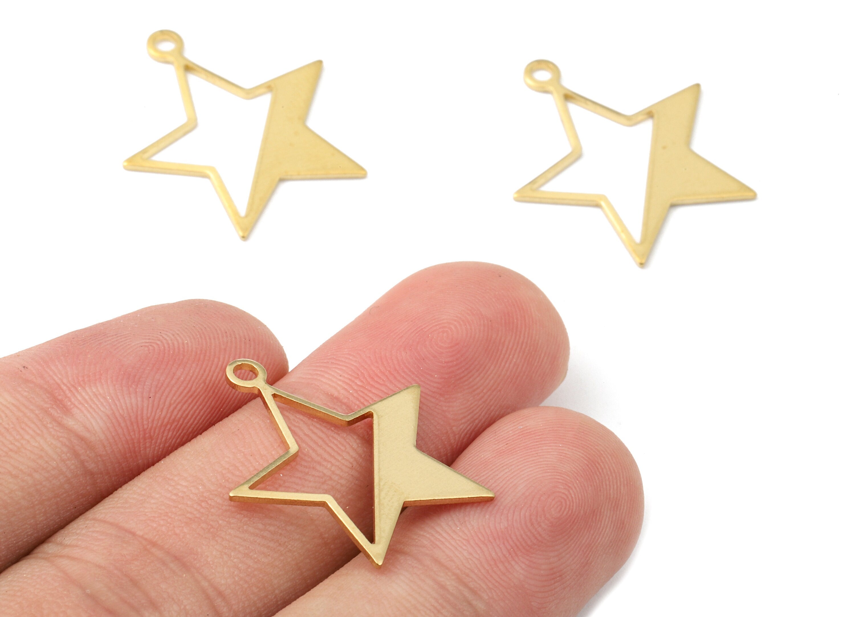 Brass Star Charms - Raw Brass Star Earrings and Pendant - Earring Findings - Jewelry Supplies - 24.68x21.73x0.9mm - PP2498 - DOMEDBAZAAR