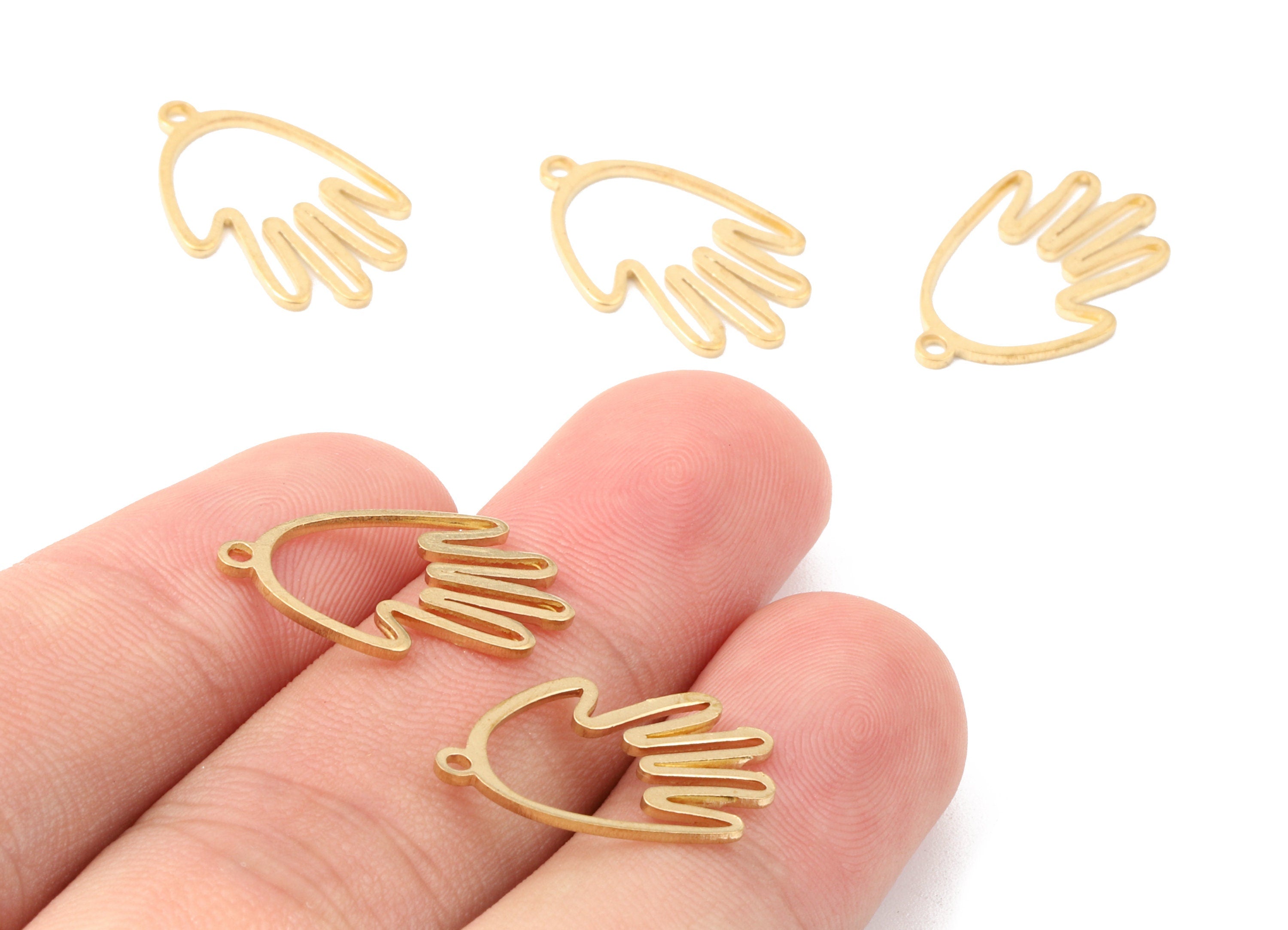 Brass Hand Charms - Raw Brass Hollow Hand Earrings and Pendant - Brass Hand Necklace - Jewelry Supplies - 20.39x13.6x1.17mm - PP2606 - DOMEDBAZAAR