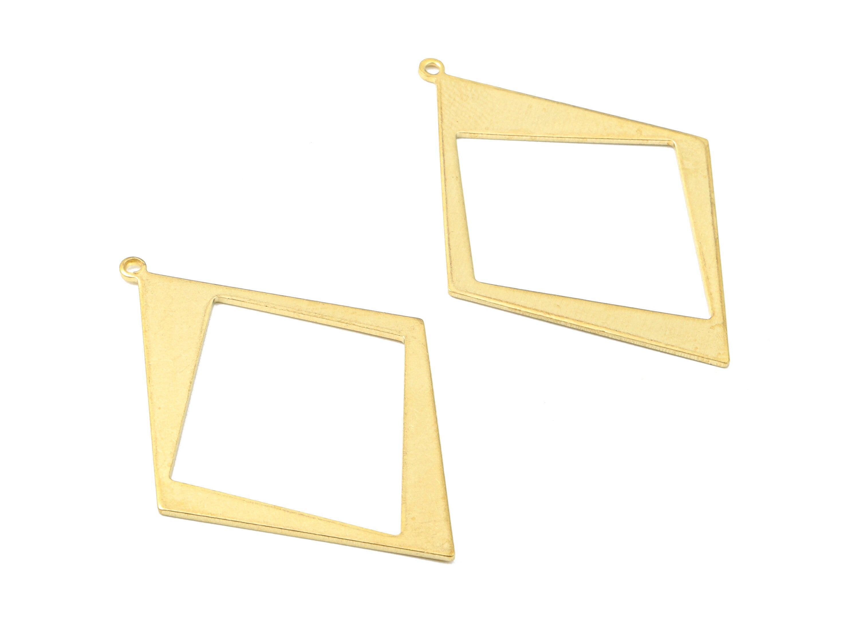 Brass Diamond Charms - Raw Brass Diamond Earrings and Pendant - Brass Rhombus Necklace - Jewelry Supplies - 41.53x29.46x0.85mm - PP2552 - DOMEDBAZAAR
