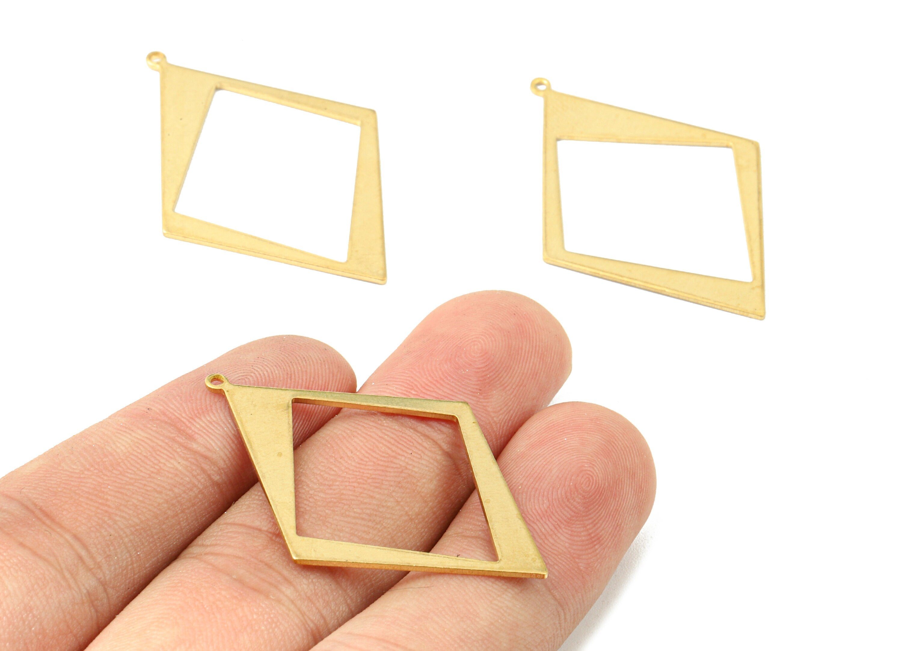 Brass Diamond Charms - Raw Brass Diamond Earrings and Pendant - Brass Rhombus Necklace - Jewelry Supplies - 41.53x29.46x0.85mm - PP2552 - DOMEDBAZAAR
