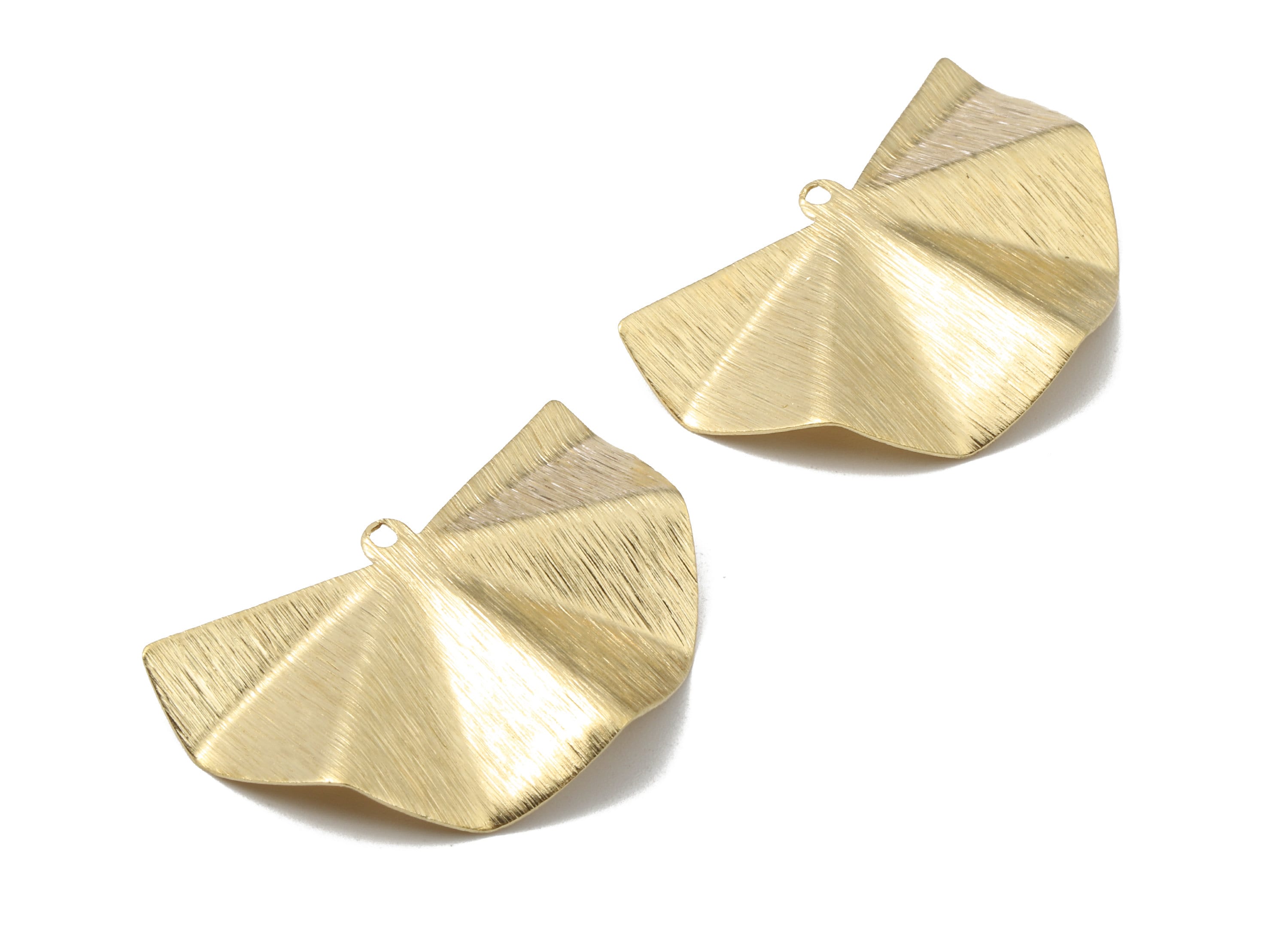 Brass Wavy Texture Fan Charms - Raw Brass Wavy Fan Earrings and Pendant - Brass Texture Fan Necklace - 38.31x22.96x1.45mm - PP2563 - DOMEDBAZAAR