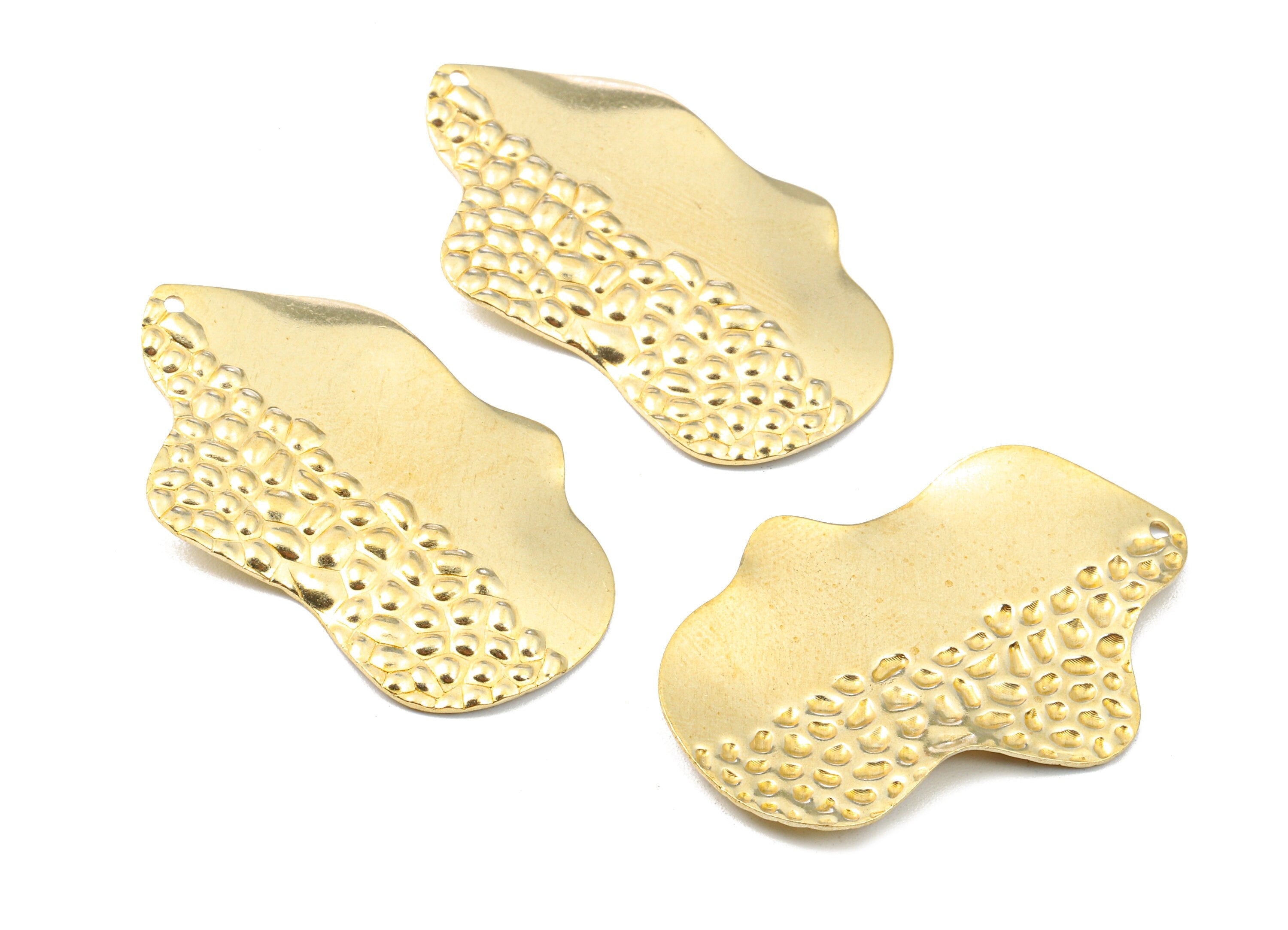 Brass Wavy Charms - Raw Brass Wavy Earrings and Pendant - Brass Wavy Necklace - Jewelry Supplies - 42.54x28.51x1.95mm - PP2572 - DOMEDBAZAAR