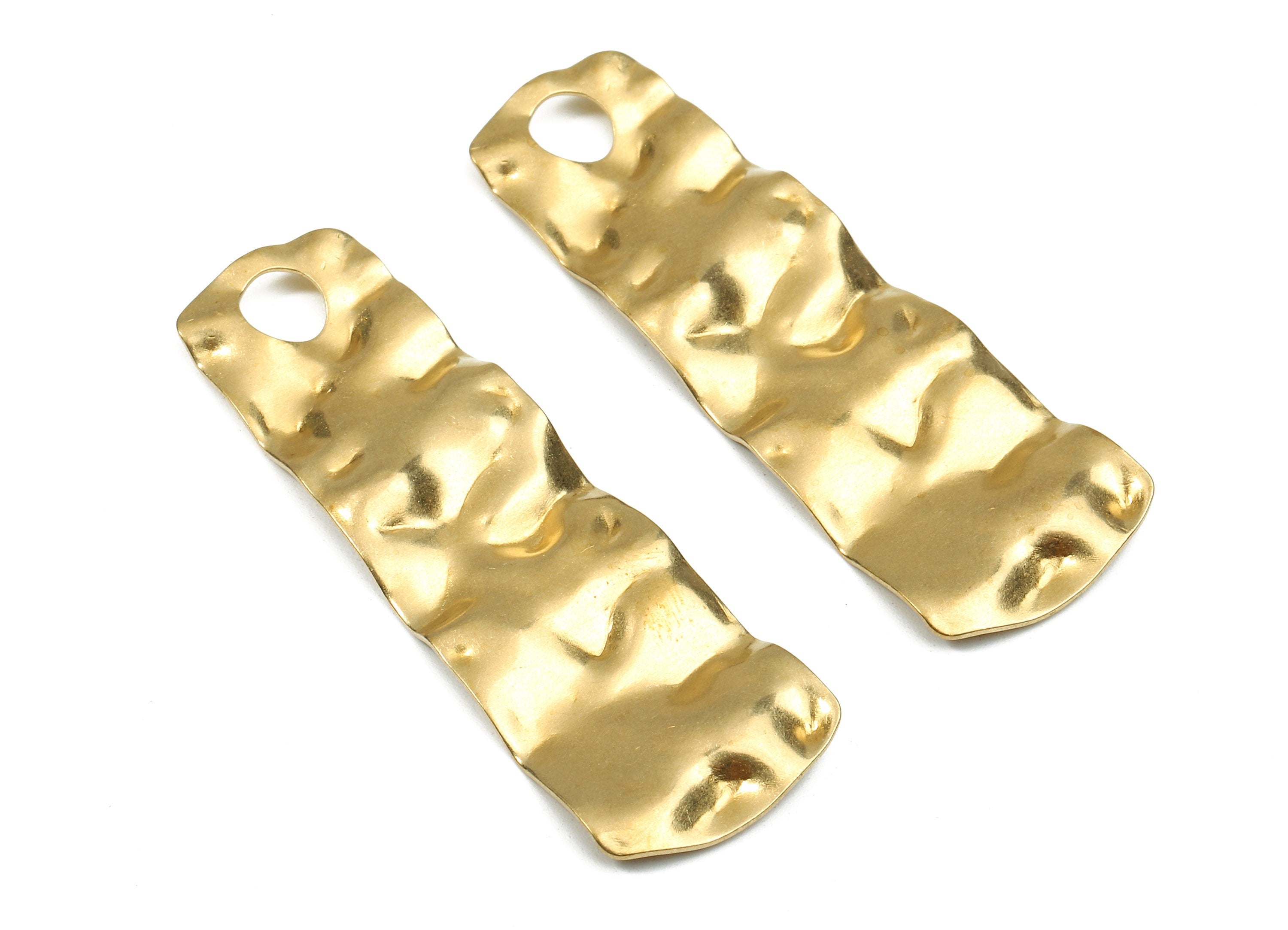 Brass Rectangle Charms - Raw Brass Strip Earrings and Pendant - Brass Wavy Strip Necklace - Jewelry Supplies - 58.03x18.86x0.8mm - PP2588 - DOMEDBAZAAR