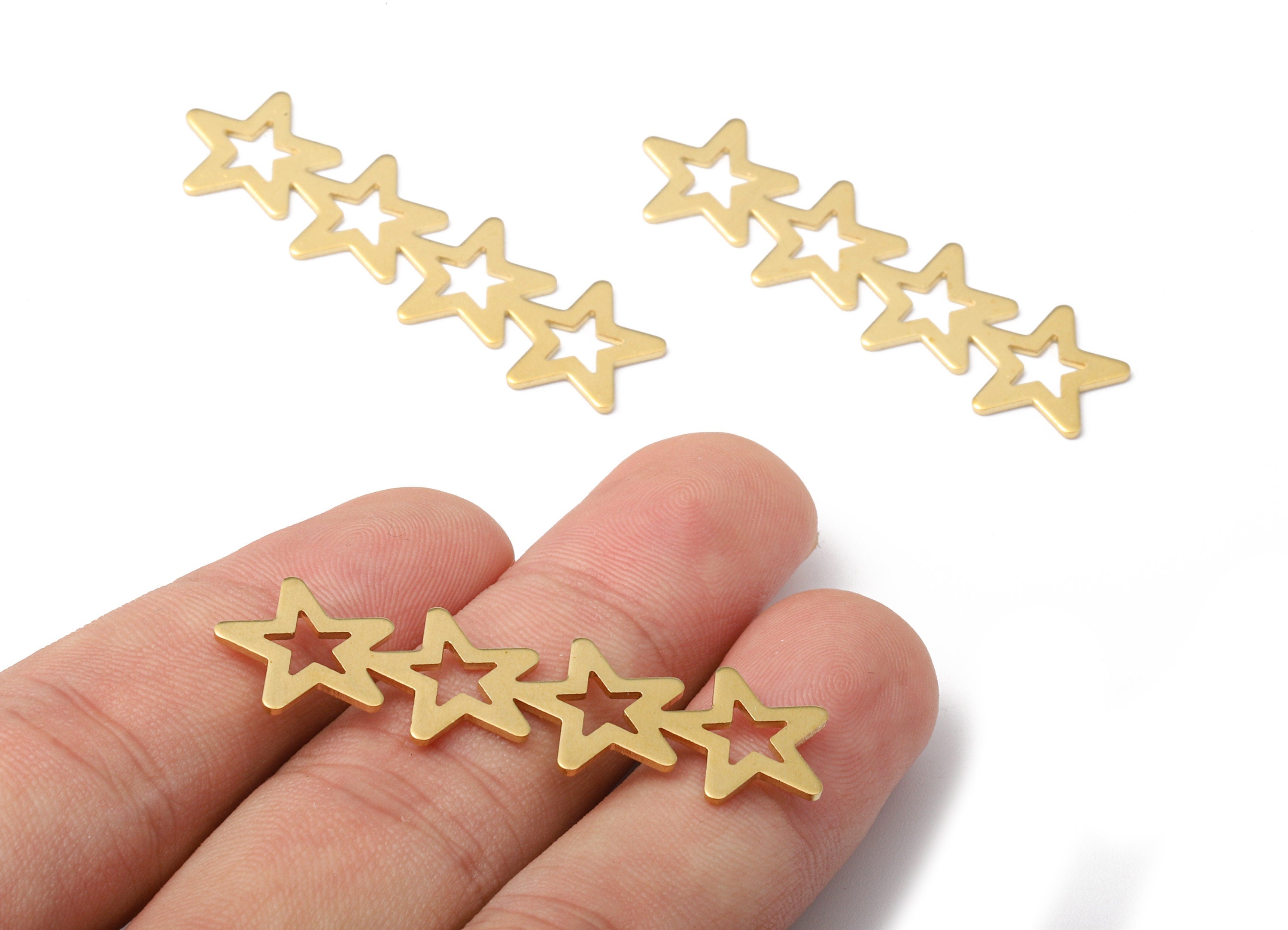 Brass 4 Star Connectors - Raw Brass Star Earrings and Necklace - Brass Star Pendant - Connector Findings - 44.76x13.22x0.8mm - PP2450 - DOMEDBAZAAR