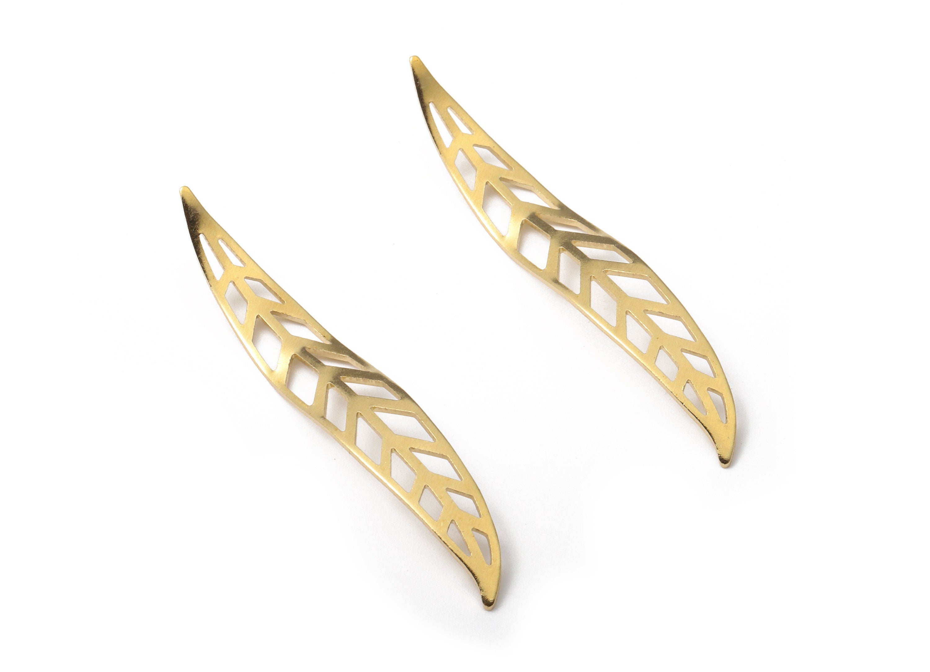 Brass Wavy Leaf Charms - Raw Brass Leaf Earring and Pendant - Brass Leaf Necklace Connectors - Jewelry Supplies - 54.08x8.81x0.93mm - PP2691 - DOMEDBAZAAR