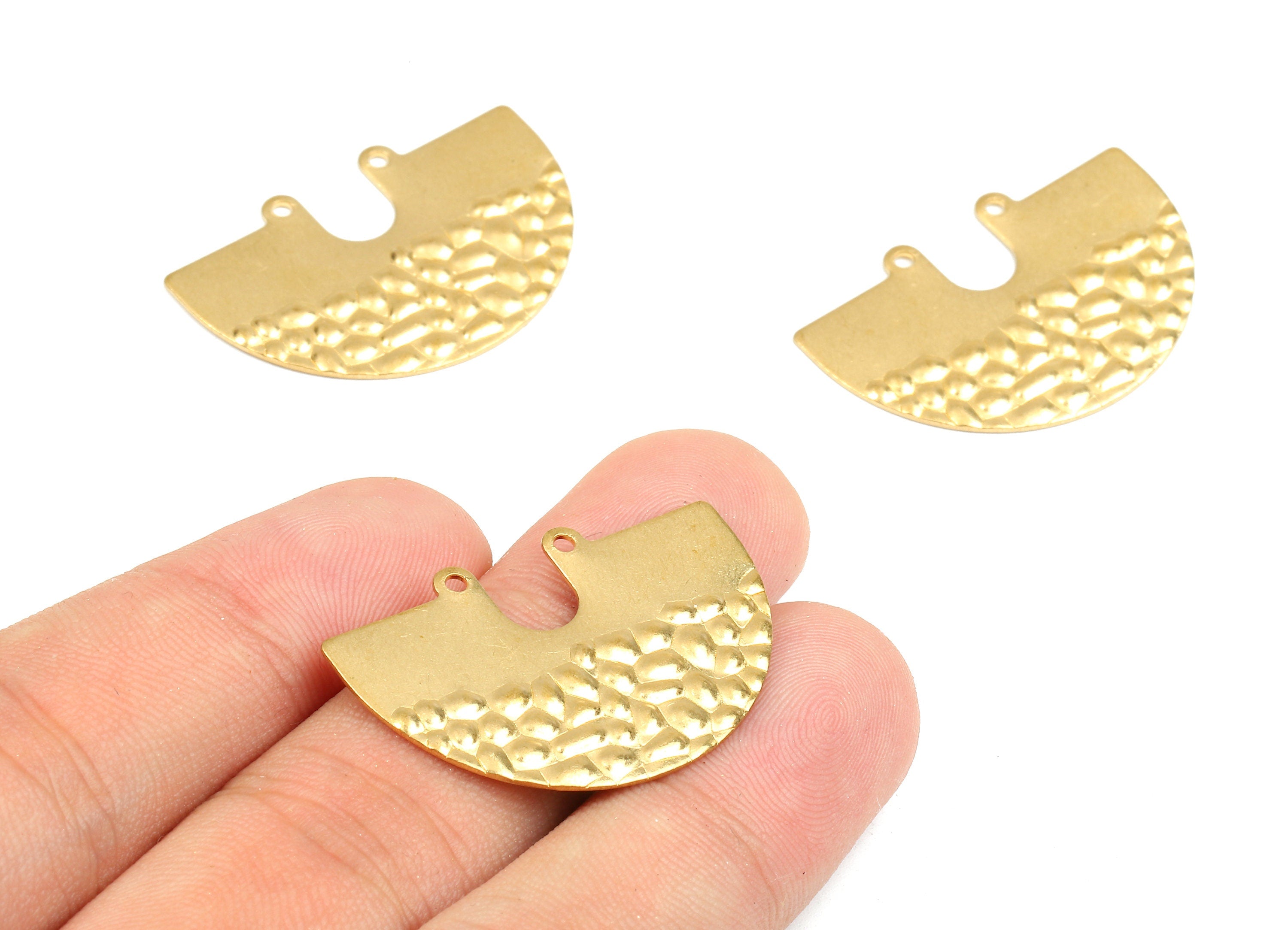 Brass Wavy Semicircle Connectors - Raw Brass Wavy U Earrings and Pendant - 2 Holes - Brass Wavy Findings - 33.12x22.03x0.9mm - PP2577 - DOMEDBAZAAR