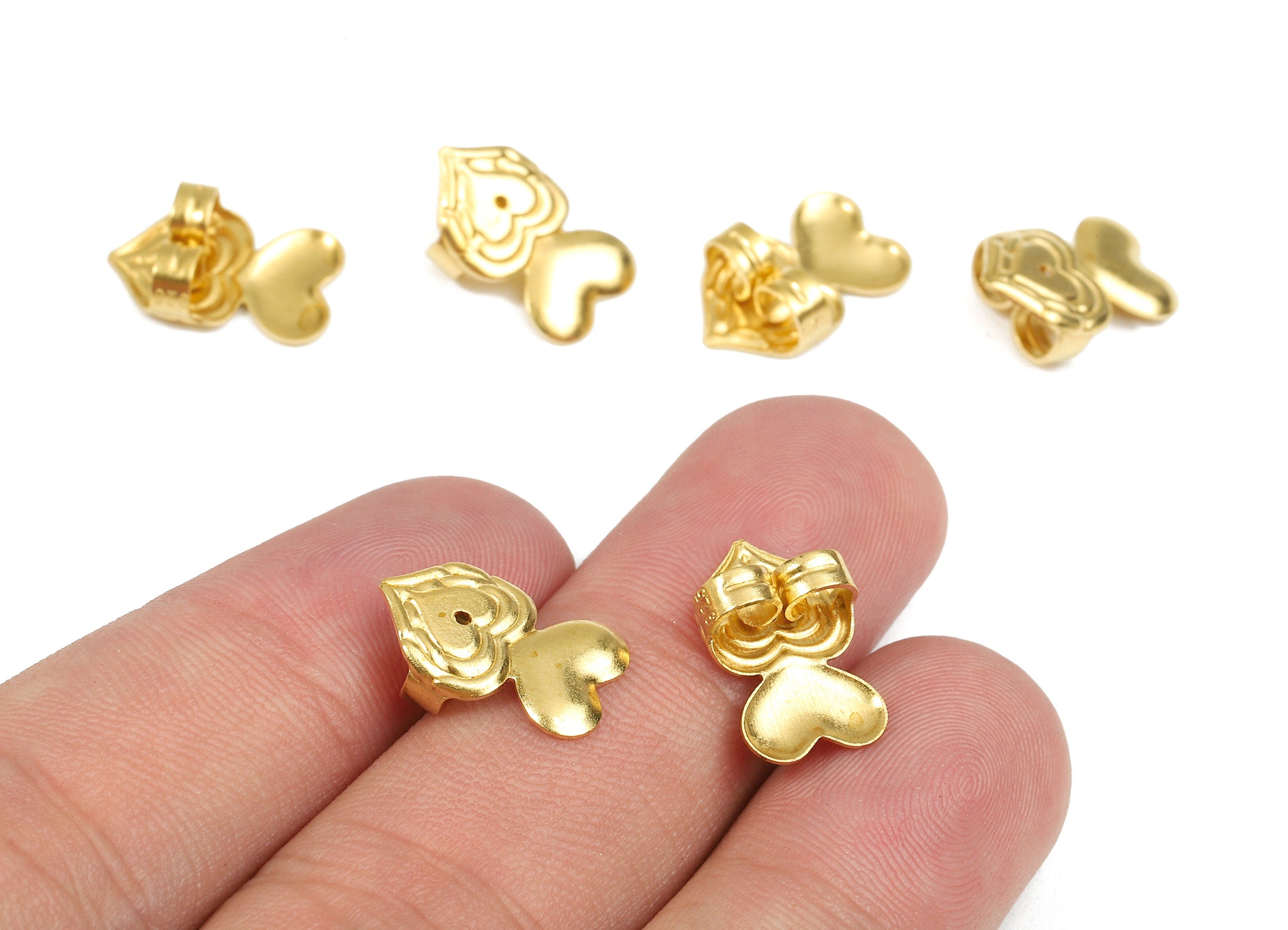 Brass Heart Earring Backs - Raw Brass Butterfly Backs - Heart Stud Back Stoppers - Post Nuts - Ear Wire Back - 15.11x9.61x4.78mm - PP2727 - DOMEDBAZAAR