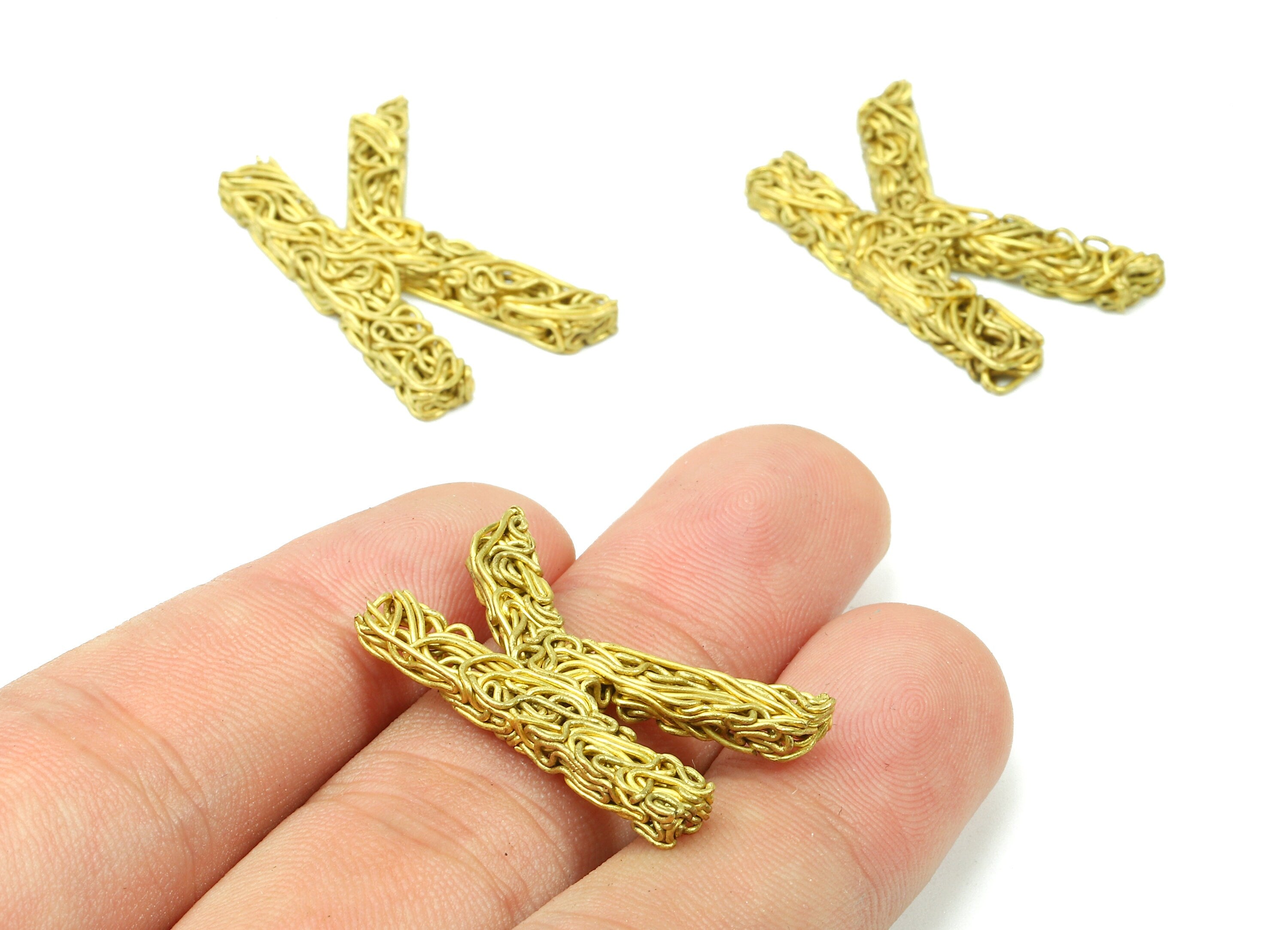 Brass K letter Pendant - Raw Brass Hammered Wire Letter K Alphabets Charms  - Jewelry Supplies - 28.05x15.83x3.1mm - PP2929 - DOMEDBAZAAR