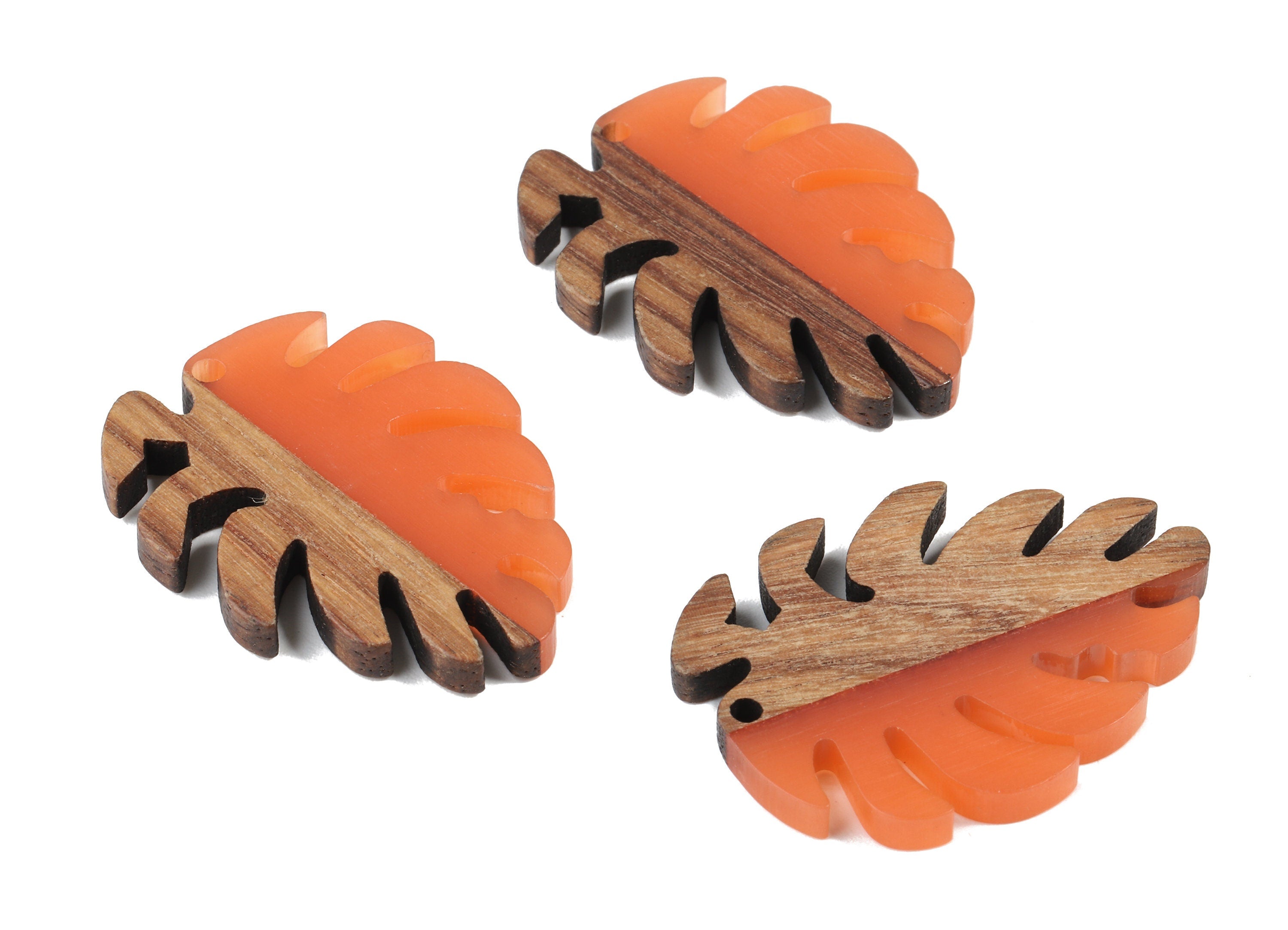 Epoxy Redwood Monstera Charm - Epoxy Resin Wood Leaf Pendant -  Redwood and Resin Necklace - Jewelry Supplies - 38.26x29.06x3.67mm - BB1095A - DOMEDBAZAAR