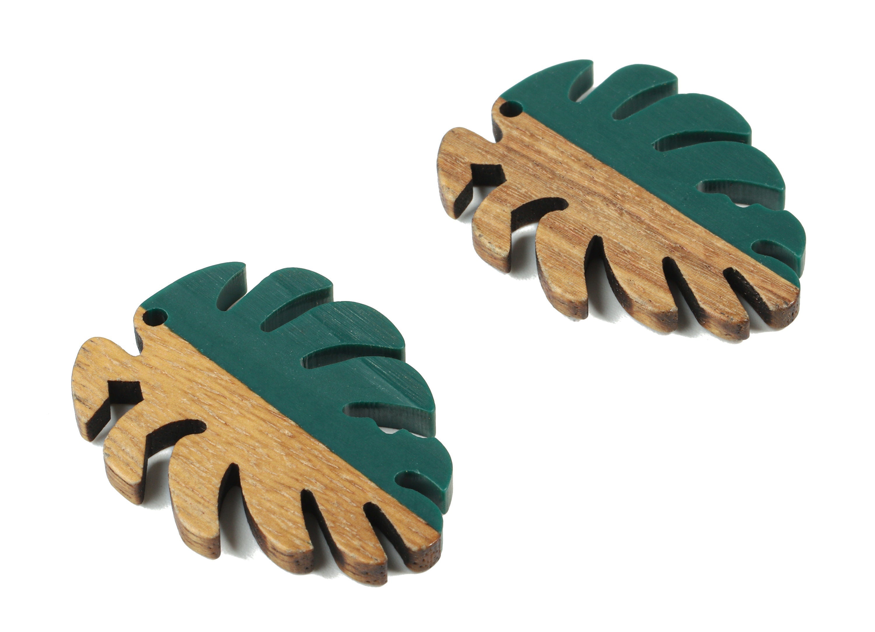 Epoxy Redwood Monstera Charm - Epoxy Resin Wood Leaf Pendant -  Redwood and Resin Necklace - Jewelry Supplies - 38.26x29.06x3.67mm - BB1095B - DOMEDBAZAAR