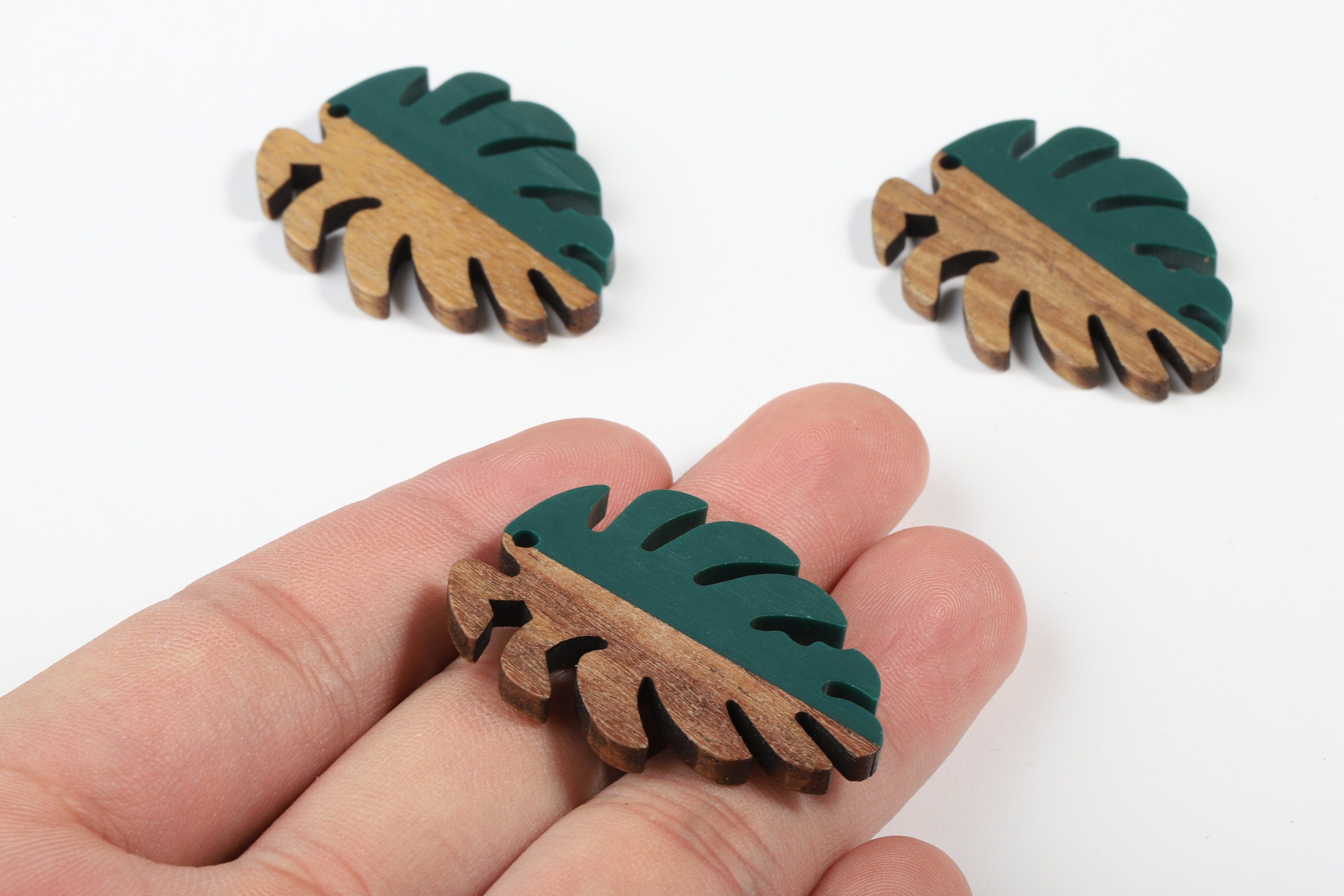 Epoxy Redwood Monstera Charm - Epoxy Resin Wood Leaf Pendant -  Redwood and Resin Necklace - Jewelry Supplies - 38.26x29.06x3.67mm - BB1095B - DOMEDBAZAAR
