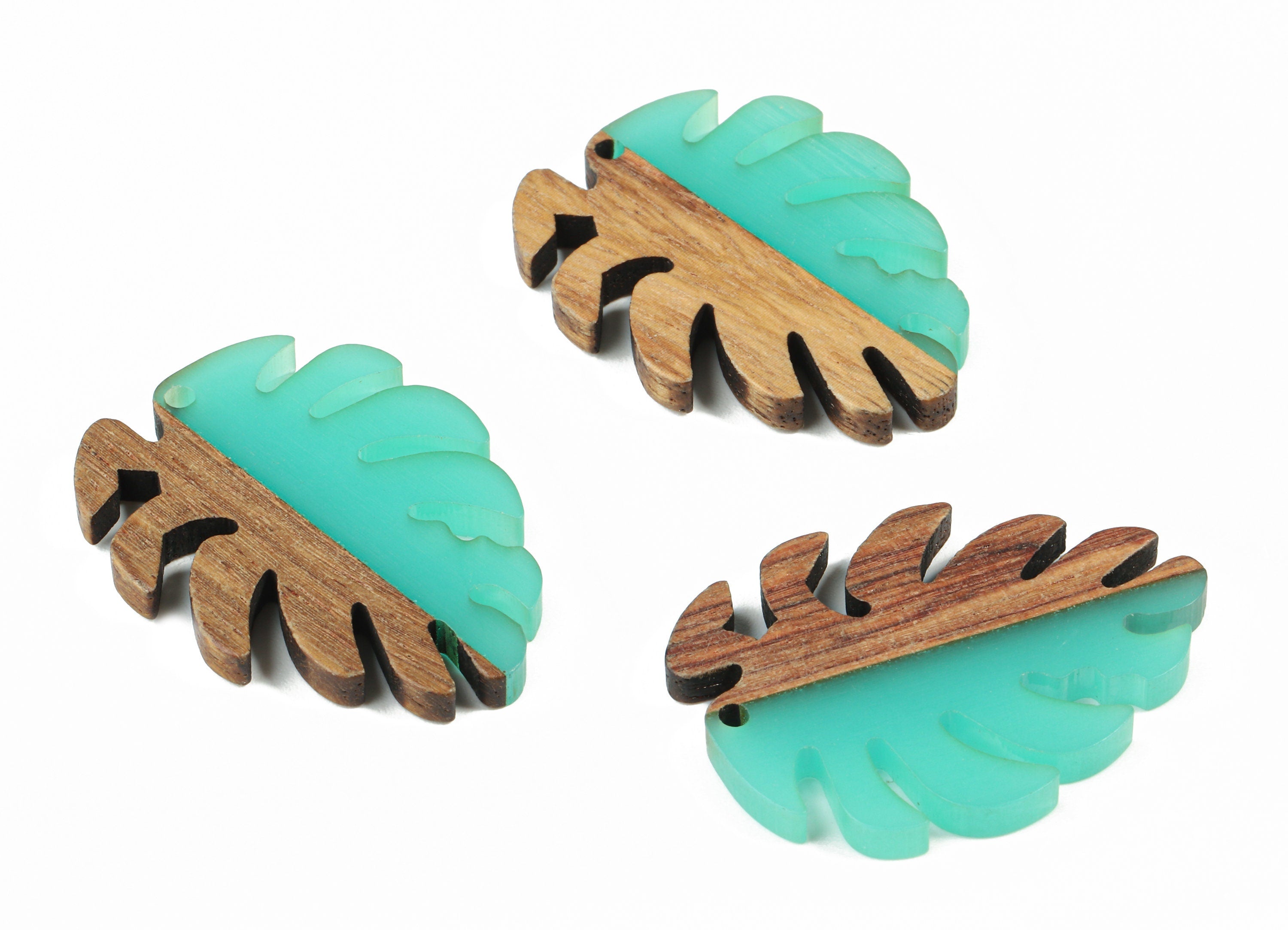 Epoxy Redwood Monstera Charm - Epoxy Resin Wood Leaf Pendant -  Redwood and Resin Necklace - Jewelry Supplies - 38.26x29.06x3.67mm - BB1095E - DOMEDBAZAAR