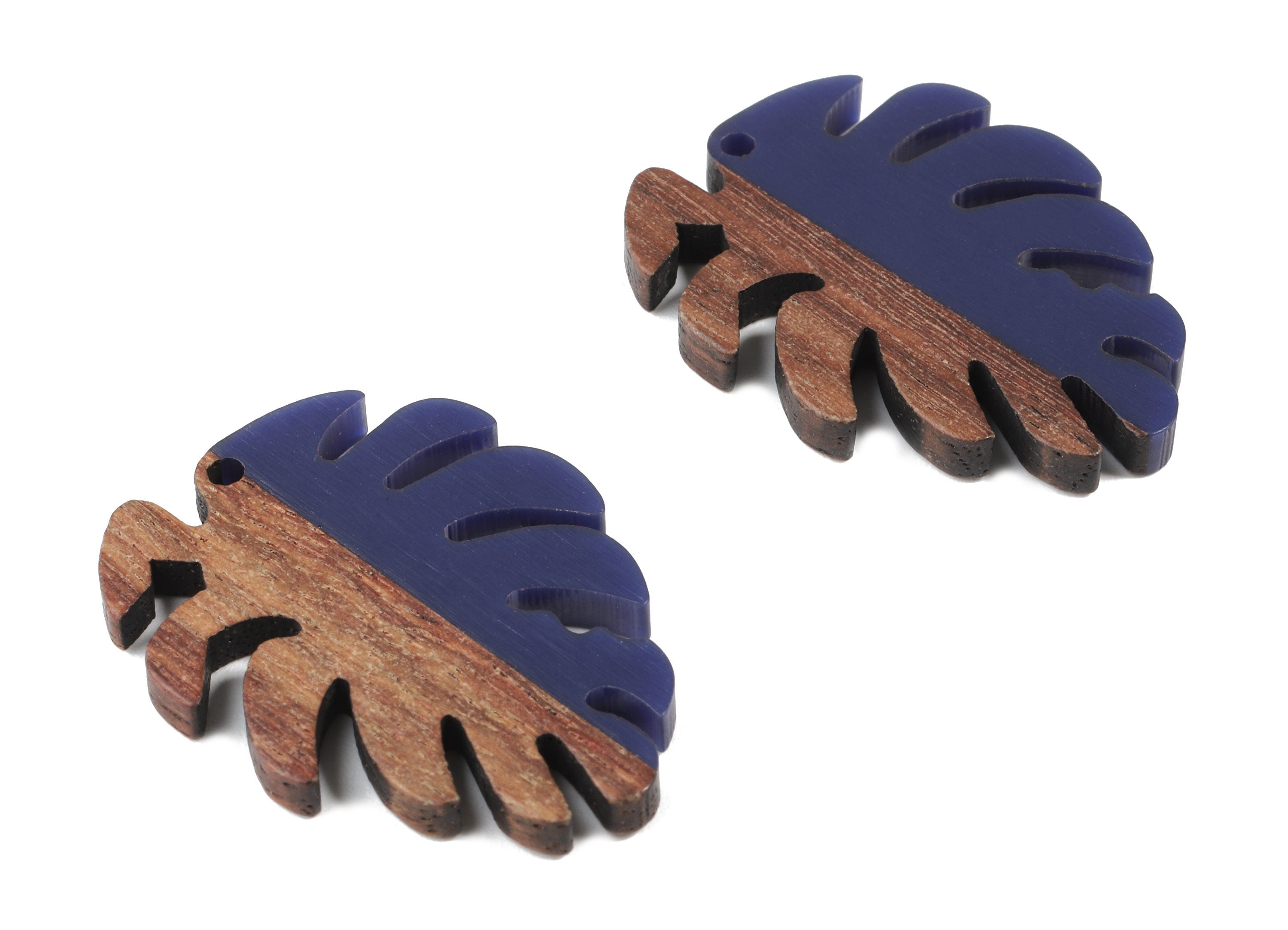 Epoxy Redwood Monstera Charm - Epoxy Resin Wood Leaf Pendant -  Redwood and Resin Necklace - Jewelry Supplies - 38.26x29.06x3.67mm - BB1095G - DOMEDBAZAAR