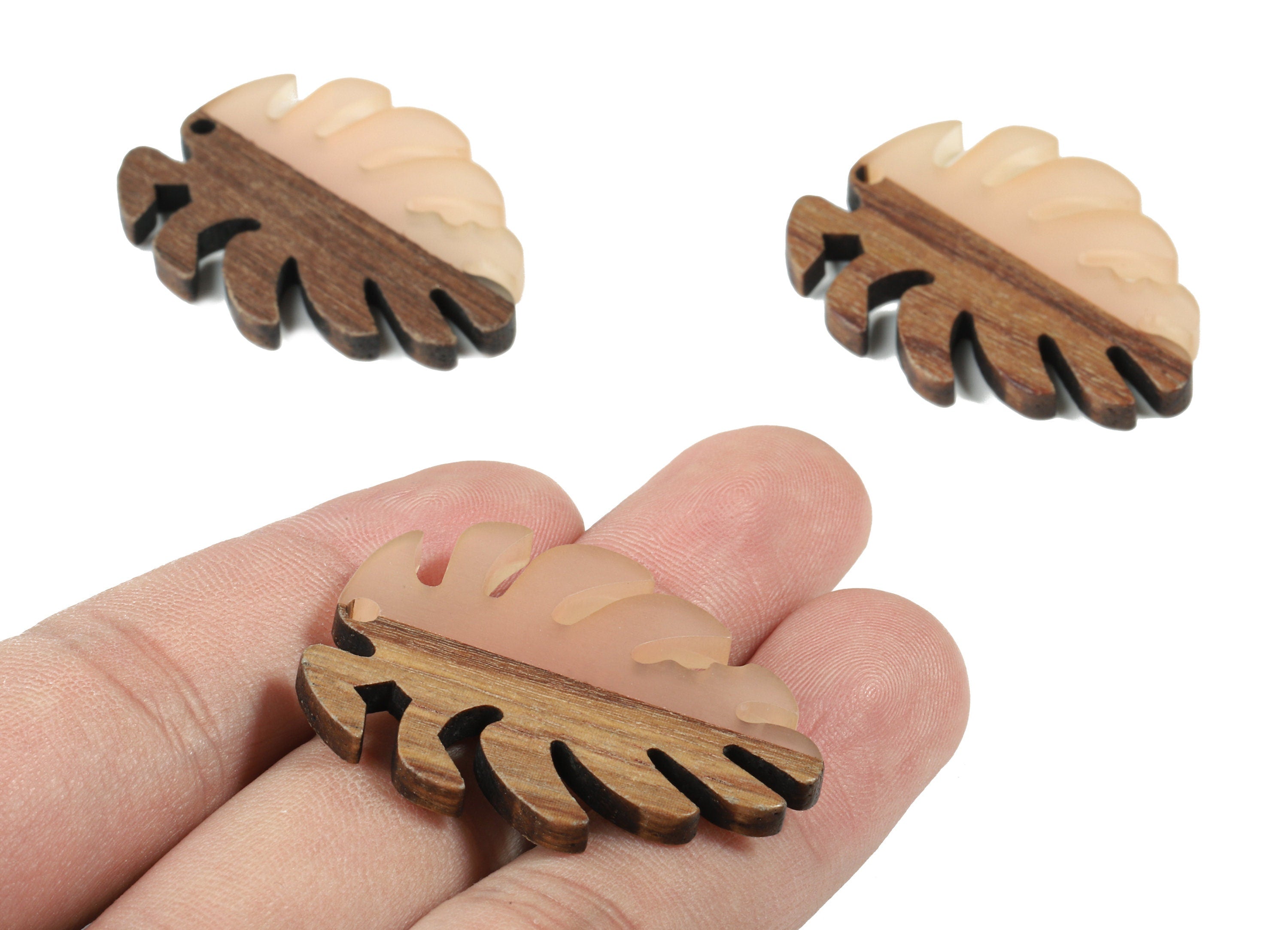 Epoxy Redwood Monstera Charm - Epoxy Resin Wood Leaf Pendant -  Redwood and Resin Necklace - Jewelry Supplies - 38.26x29.06x3.67mm - BB1095H - DOMEDBAZAAR