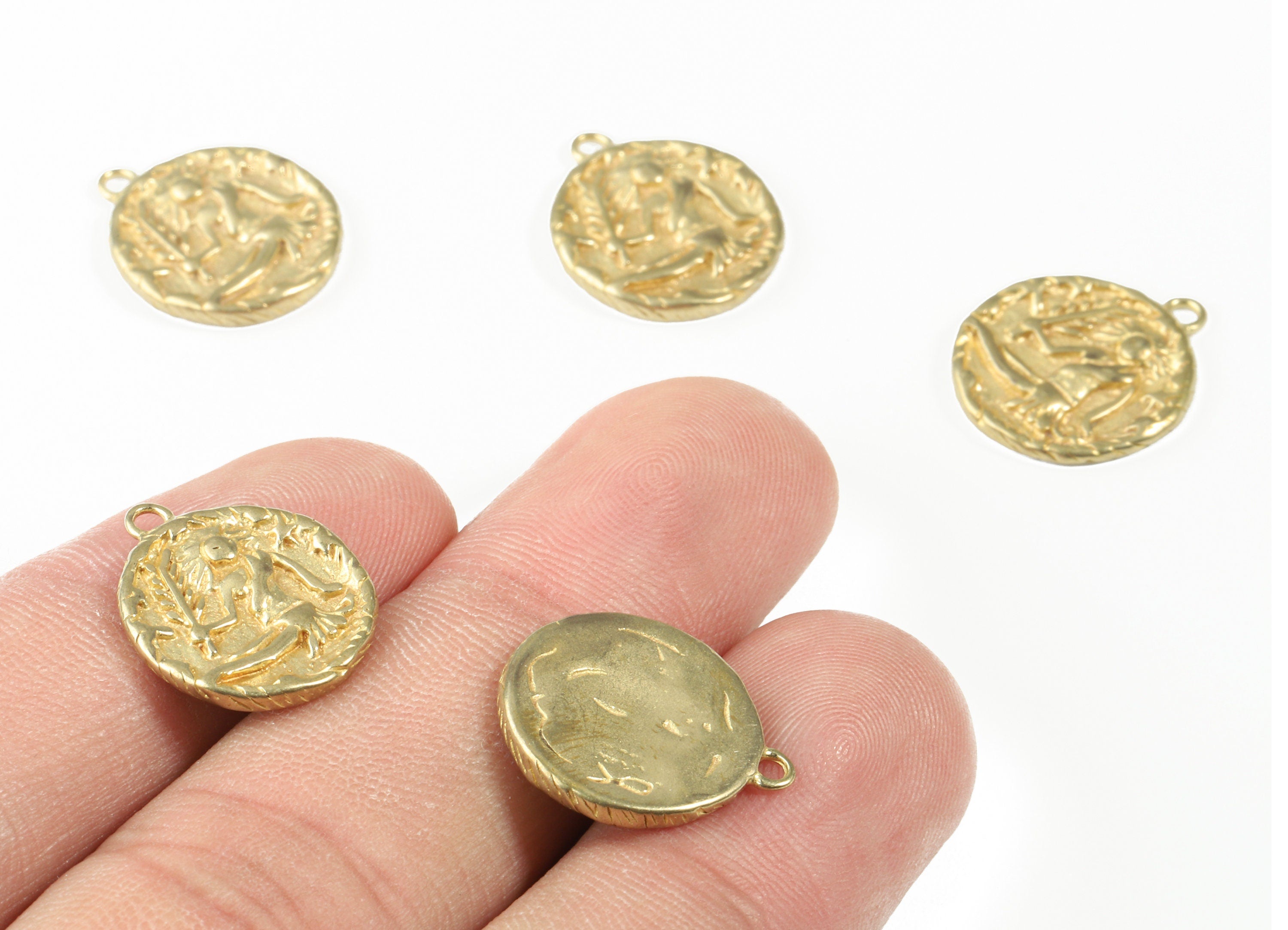 Brass Virgo Earring Charms - Raw Brass Horoscopes Pendant and Necklace - Earring Findings - Jewelry Supplies - 16.59x14.39x2.25mm - PP2985 - DOMEDBAZAAR