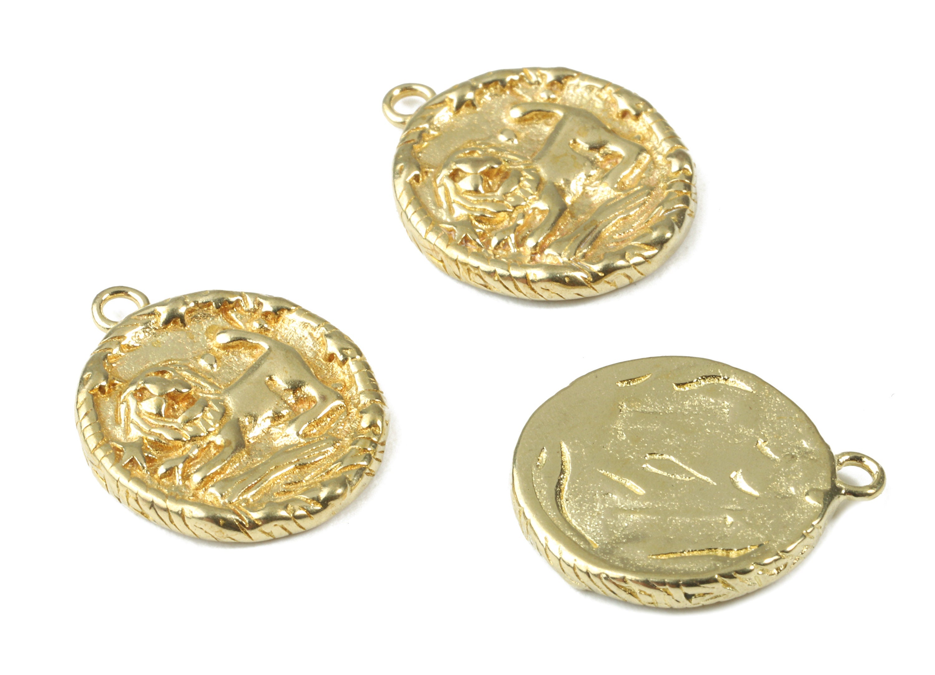 Brass Leo Earring Charms - Raw Brass Horoscopes Pendant and Necklace - Earring Findings - Jewelry Supplies - 16.59x14.39x2.25mm - PP2987 - DOMEDBAZAAR