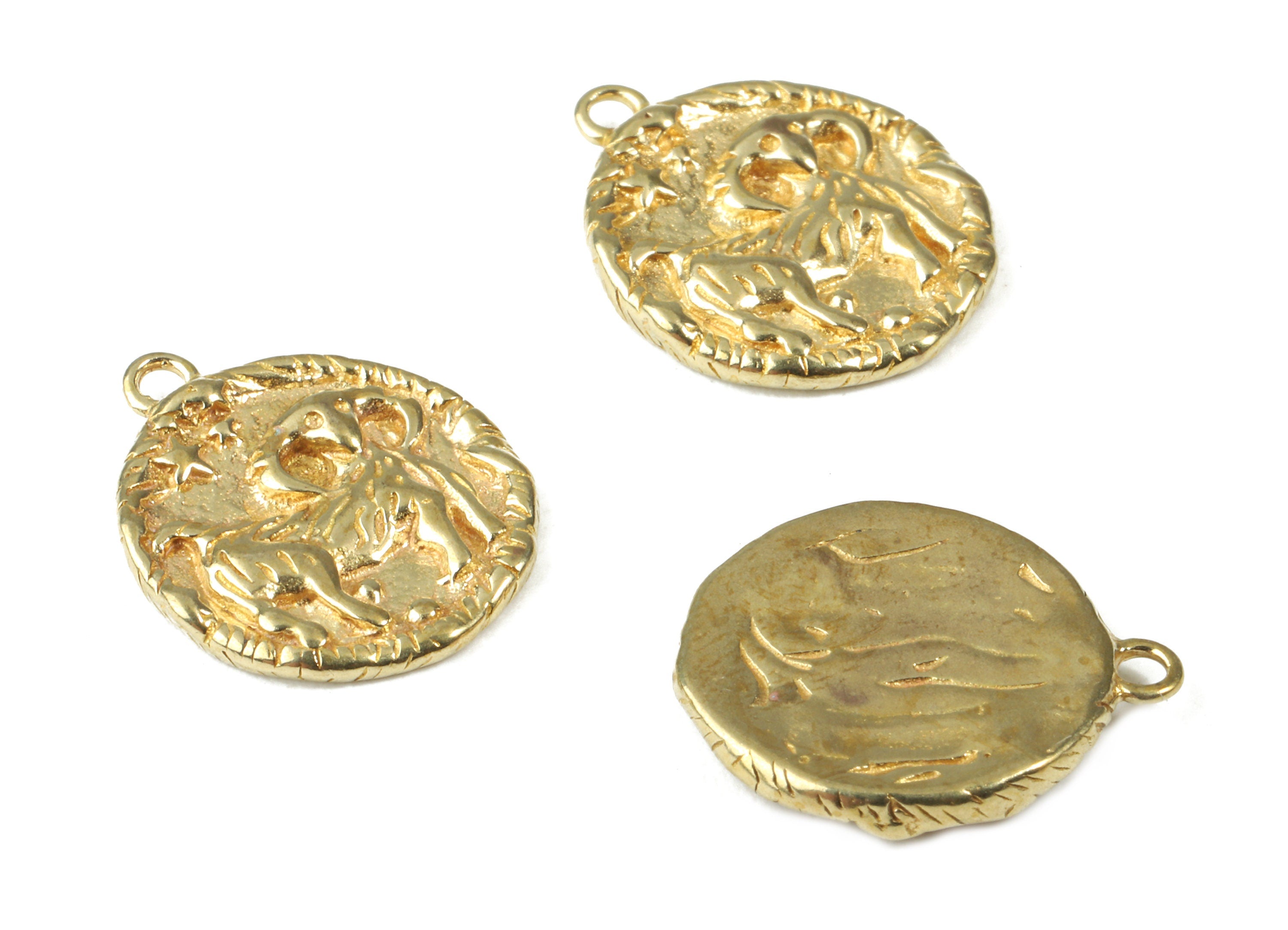 Brass Aries Earring Charms - Raw Brass Horoscopes Pendant and Necklace - Earring Findings - Jewelry Supplies - 16.59x14.39x2.25mm - PP2988 - DOMEDBAZAAR