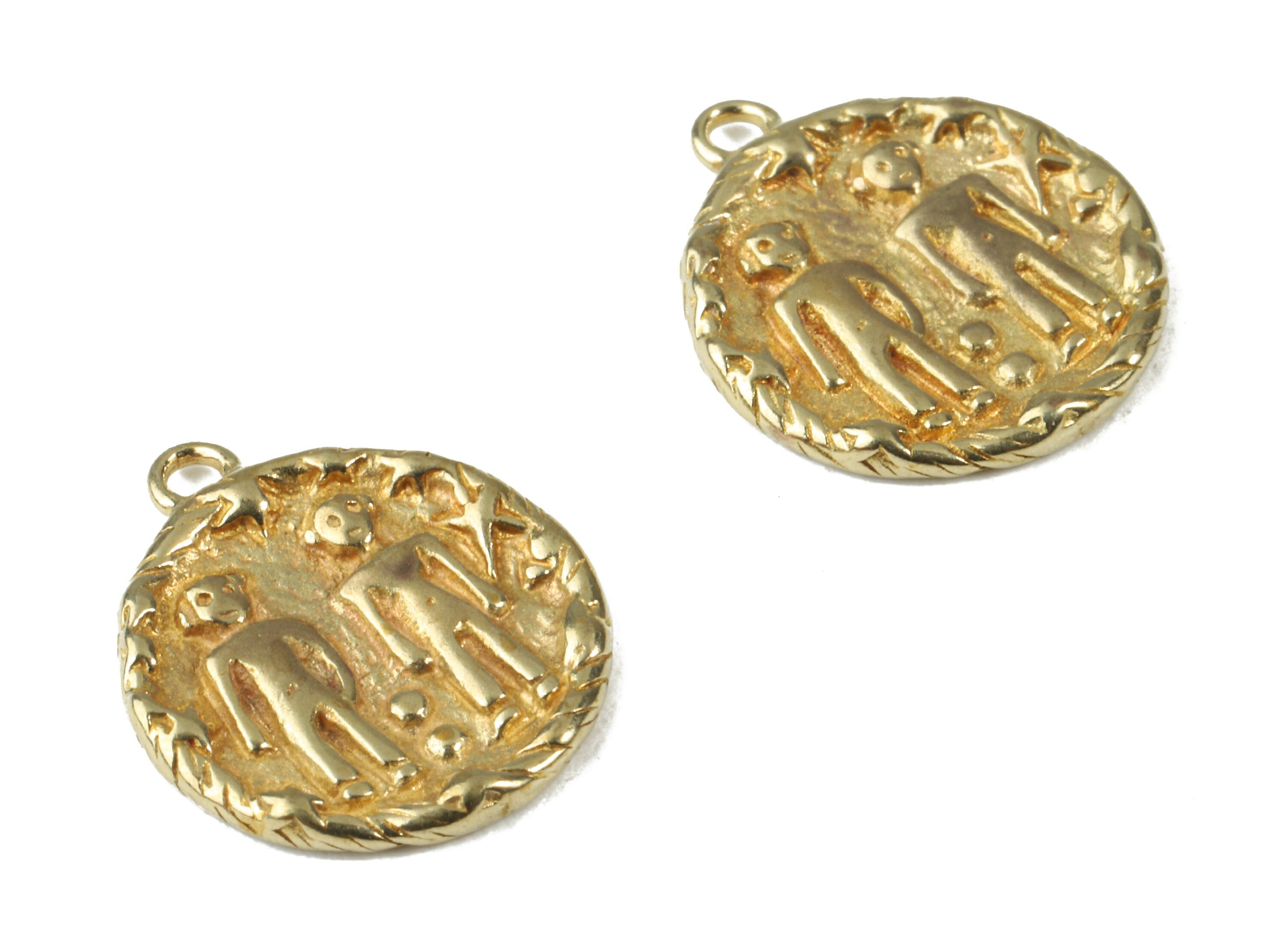 Brass Gemini Earring Charms - Raw Brass Horoscopes Pendant and Necklace - Earring Findings - Jewelry Supplies - 16.59x14.39x2.25mm - PP2989 - DOMEDBAZAAR