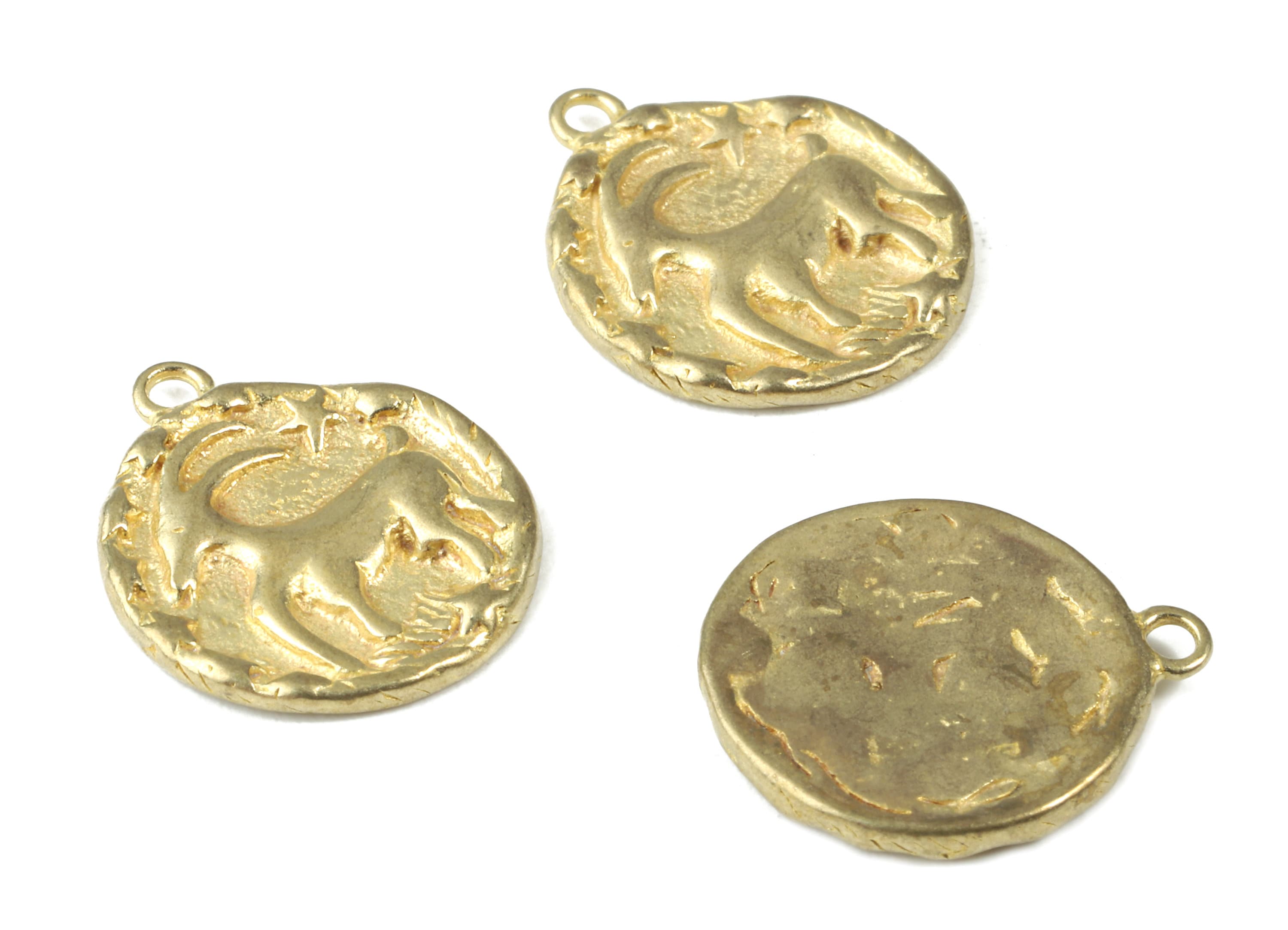 Brass Capricorn Earring Charms - Raw Brass Horoscopes Pendant and Necklace - Earring Findings - 16.59x14.39x2.25mm - PP2990 - DOMEDBAZAAR